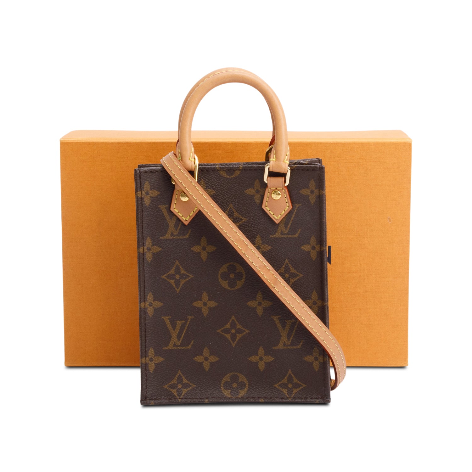 Louis Vuitton Monogram Petit Sac Plat w/ Strap & Box