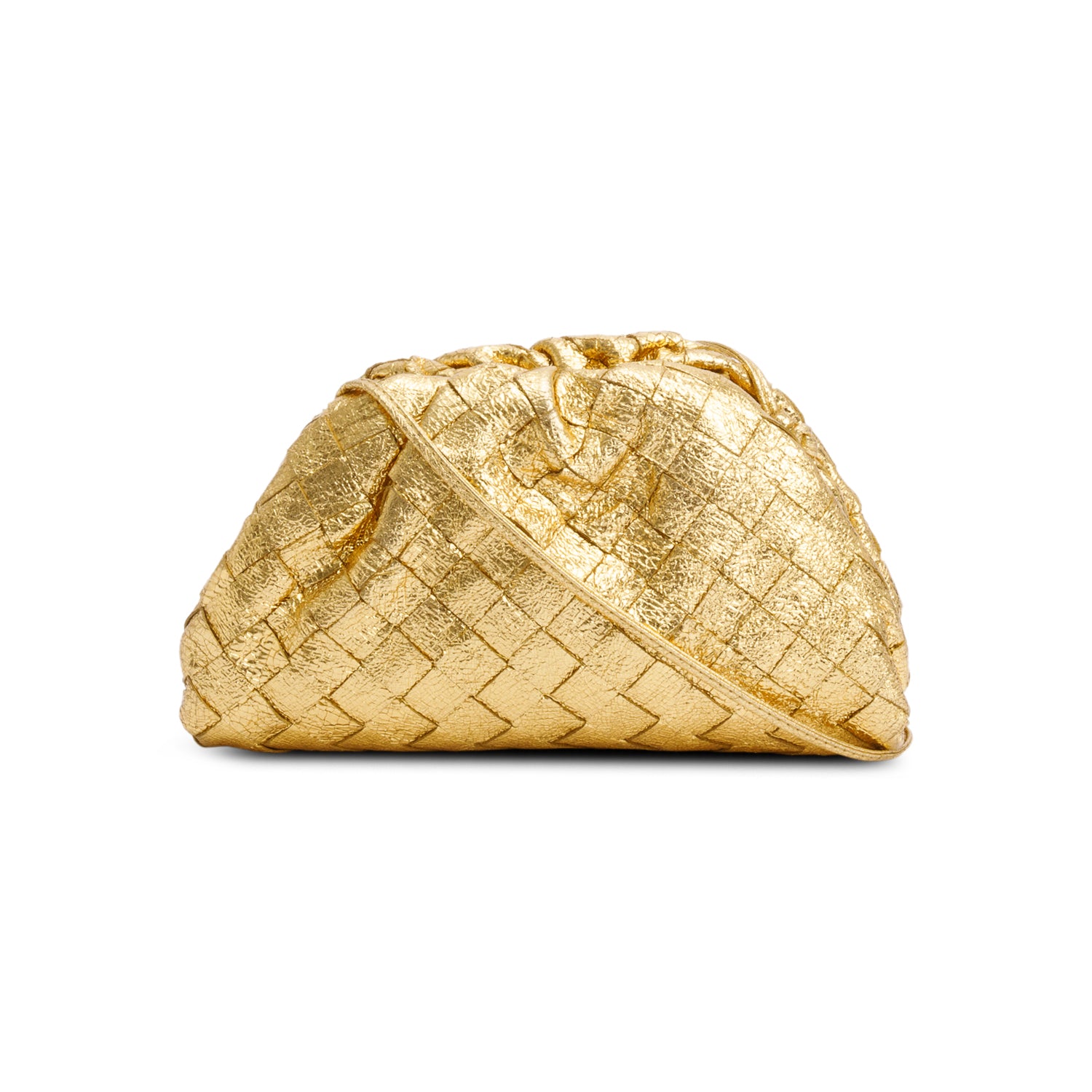 Bottega Veneta Gold Metallic Calfskin Intrecciato Leather The Mini Pouch w/ Box