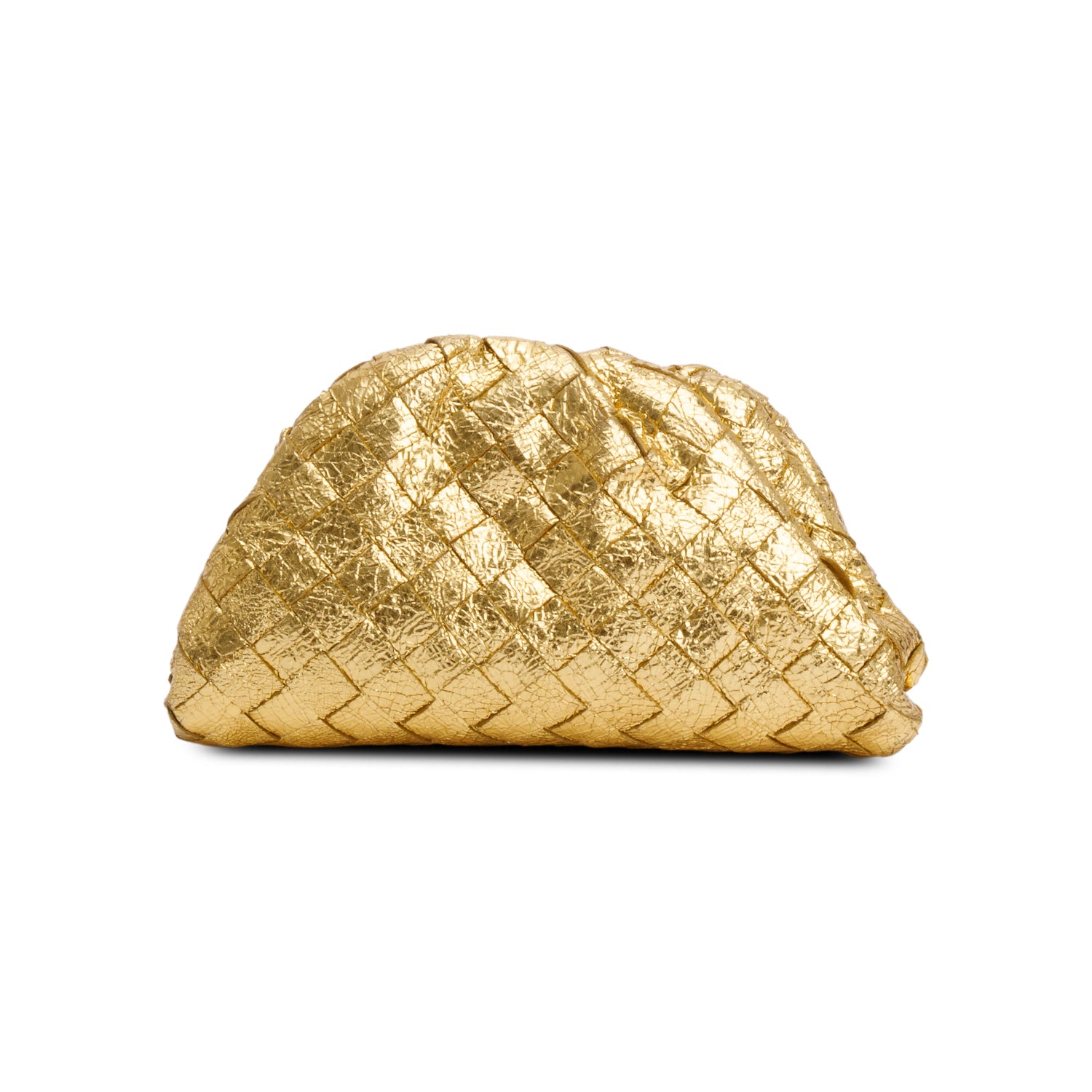 Bottega Veneta Gold Metallic Calfskin Intrecciato Leather The Mini Pouch w/ Box