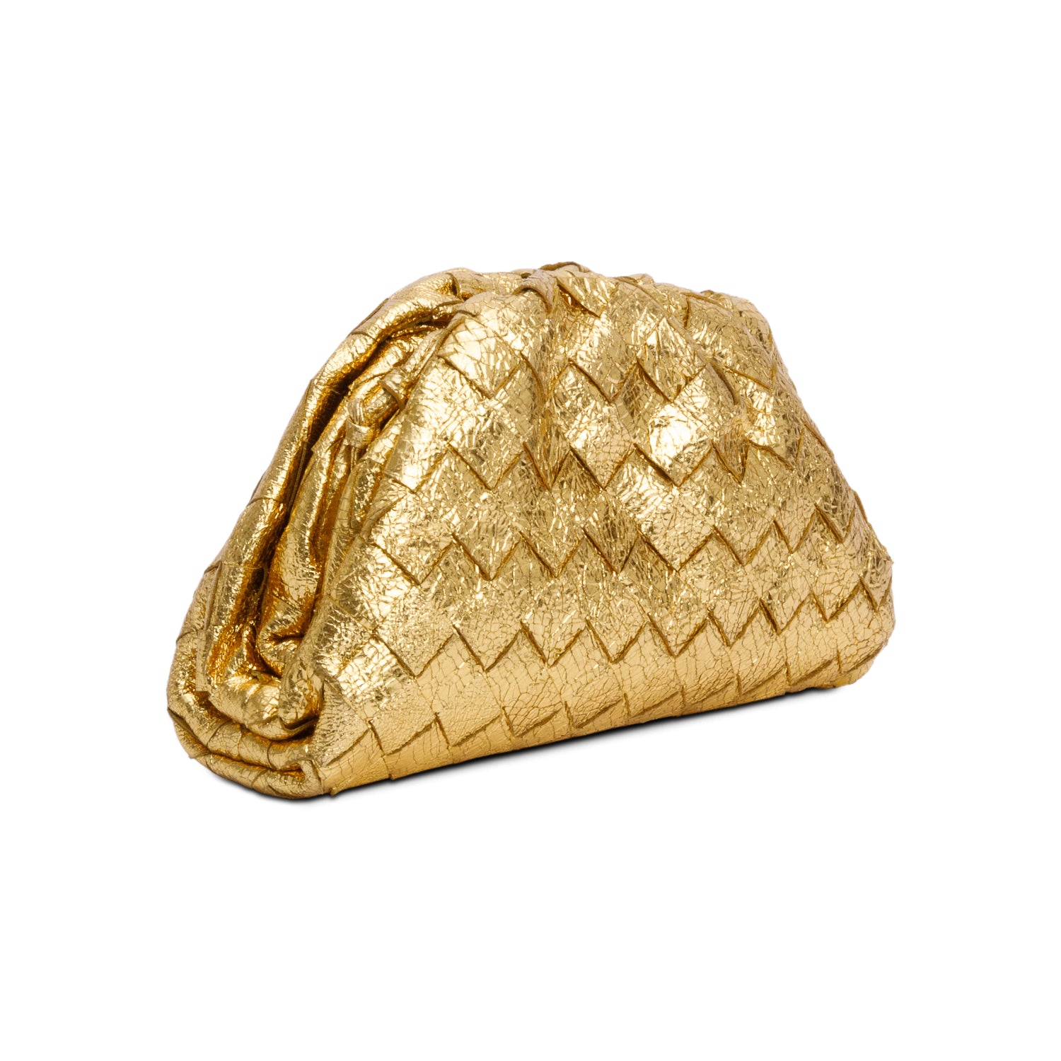 Bottega Veneta Gold Metallic Calfskin Intrecciato Leather The Mini Pouch w/ Box