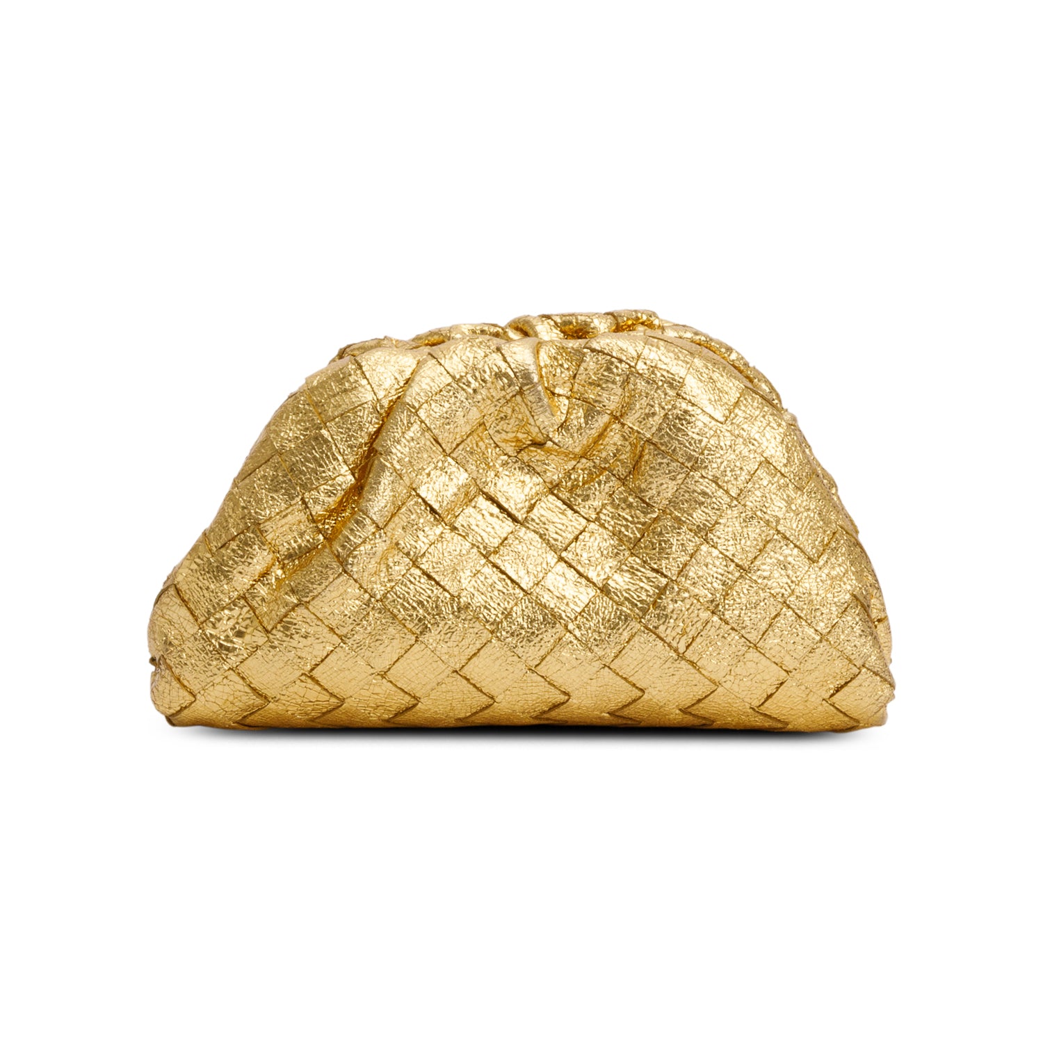 Bottega Veneta Gold Metallic Calfskin Intrecciato Leather The Mini Pouch w/ Box
