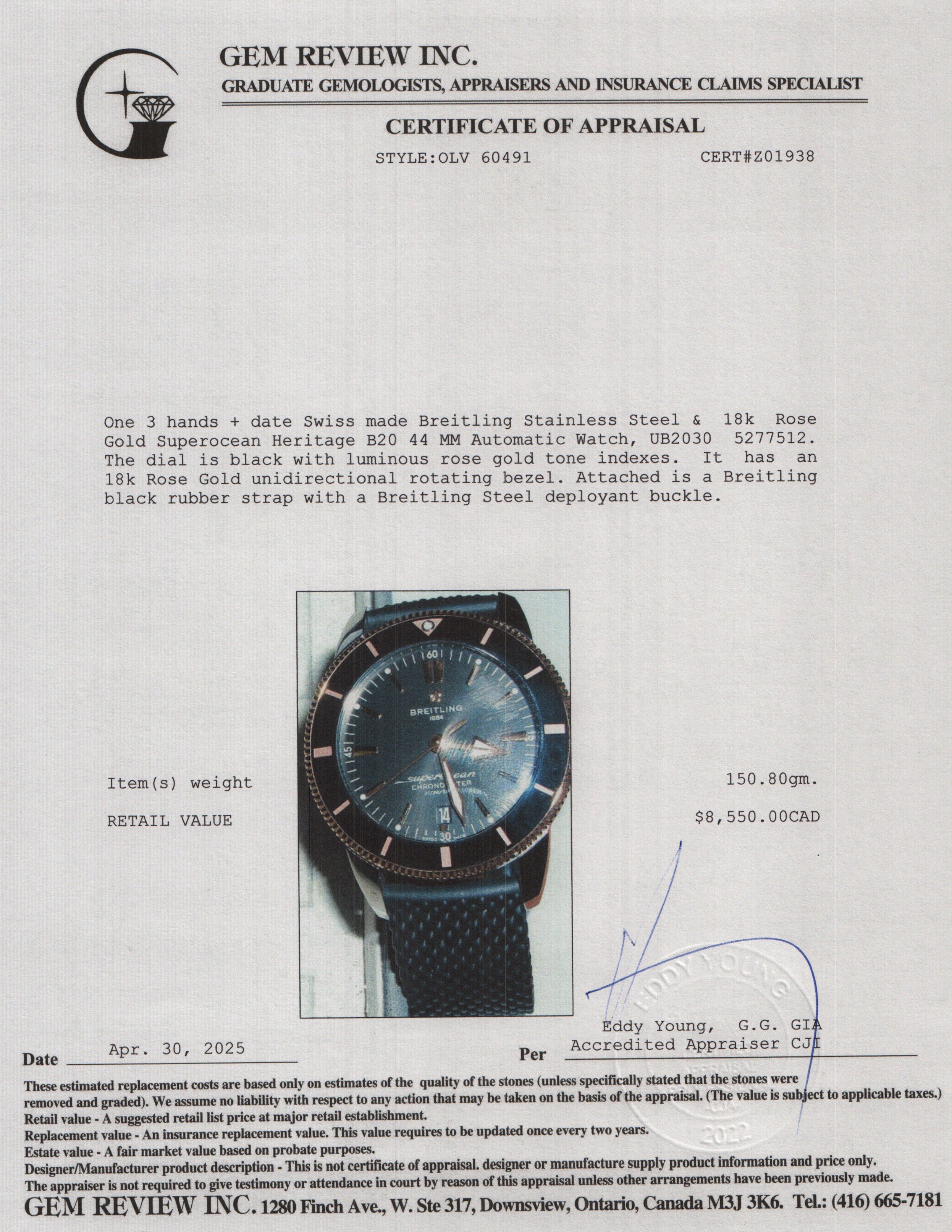 Breitling Stainless Steel & 18k Rose Gold Superocean Heritage B20 44 MM Automatic Watch UB2030 w/ Box & Papers