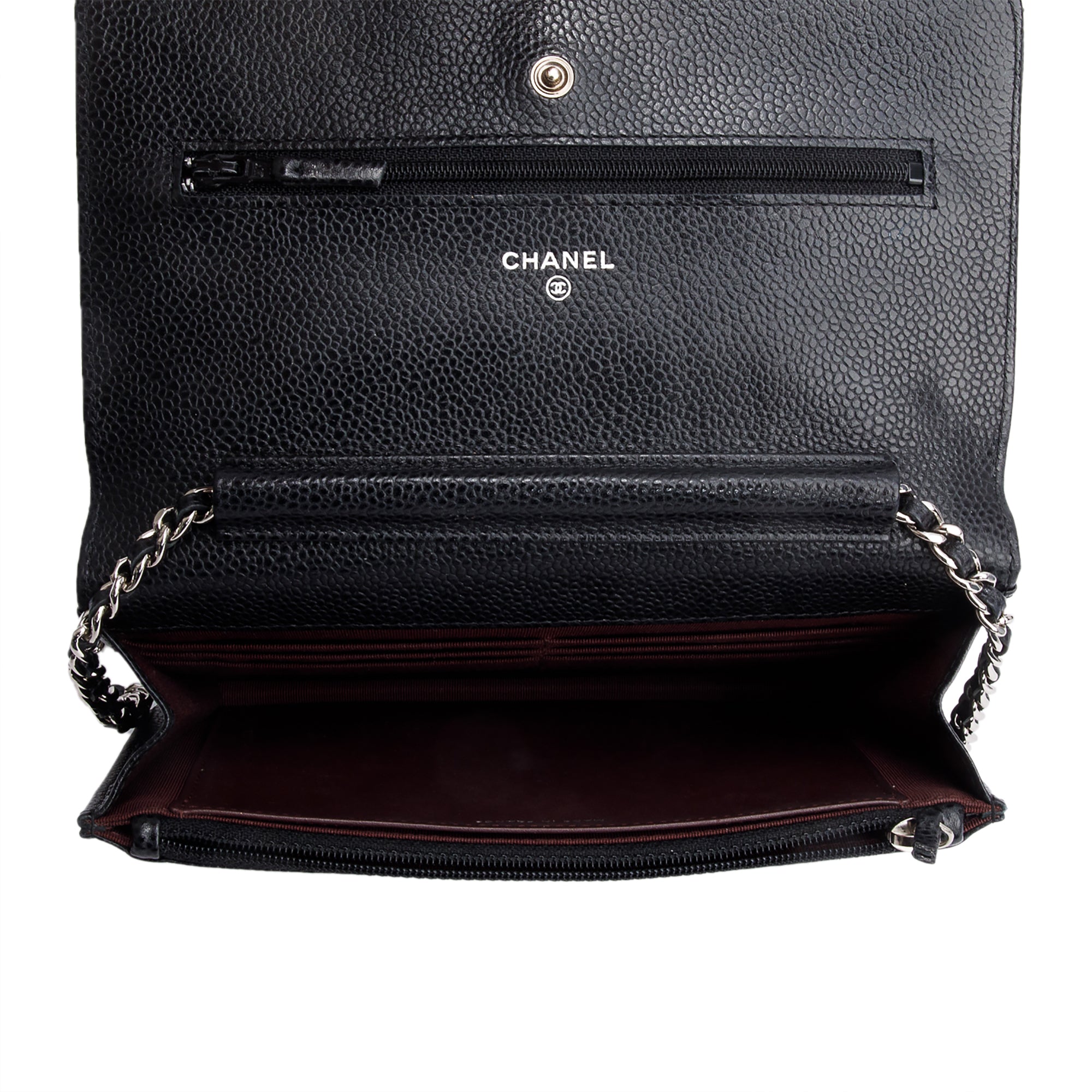 Chanel Black Quilted Caviar Leather Classic Wallet on Chain w/ Box & Authenticity Card