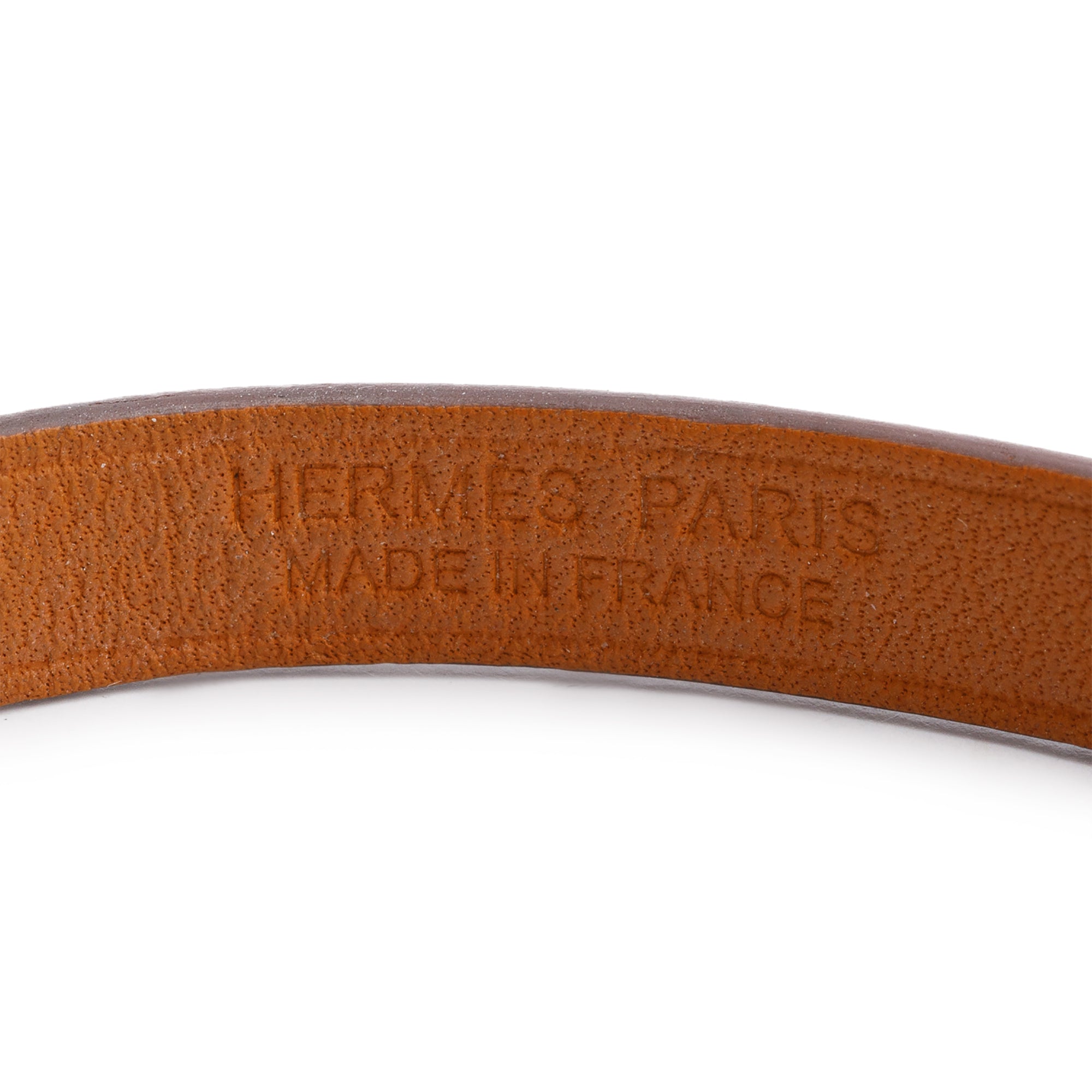 Hermes Palladium Plated Gold Leather Rivale Mini Bracelet w/ Box