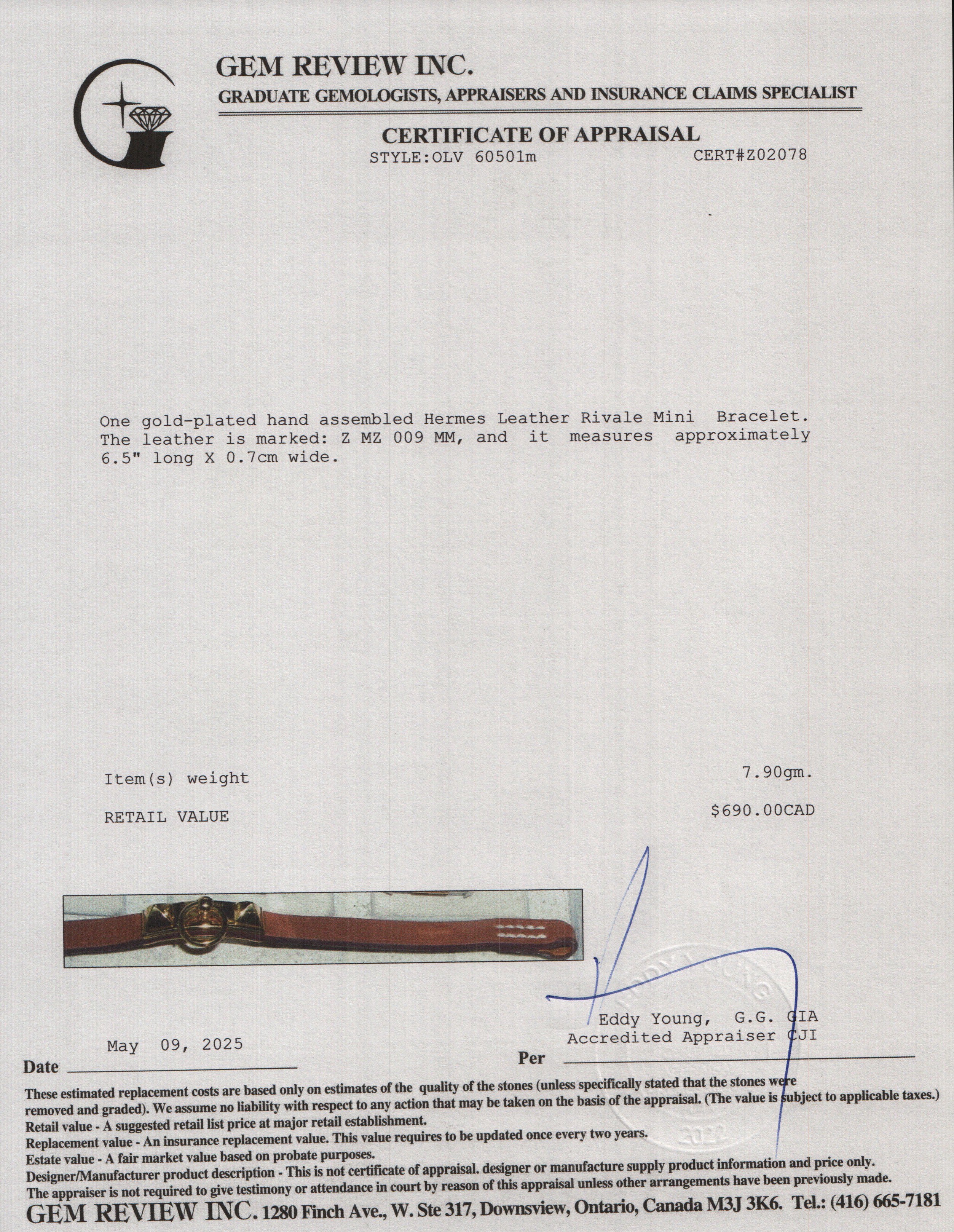 Hermes Palladium Plated Gold Leather Rivale Mini Bracelet w/ Box