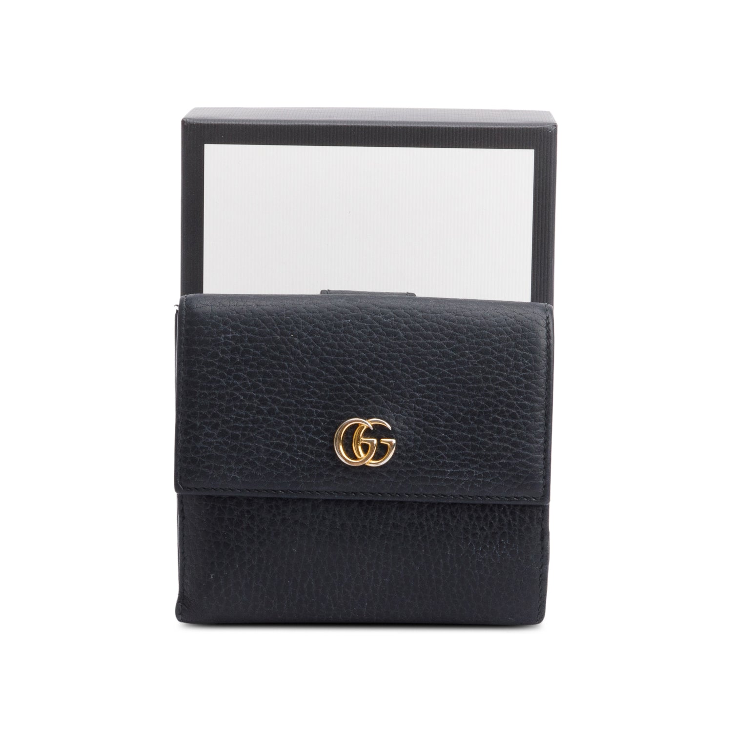 Gucci Black Calfskin Leather Double G French Flap Wallet w/ Box