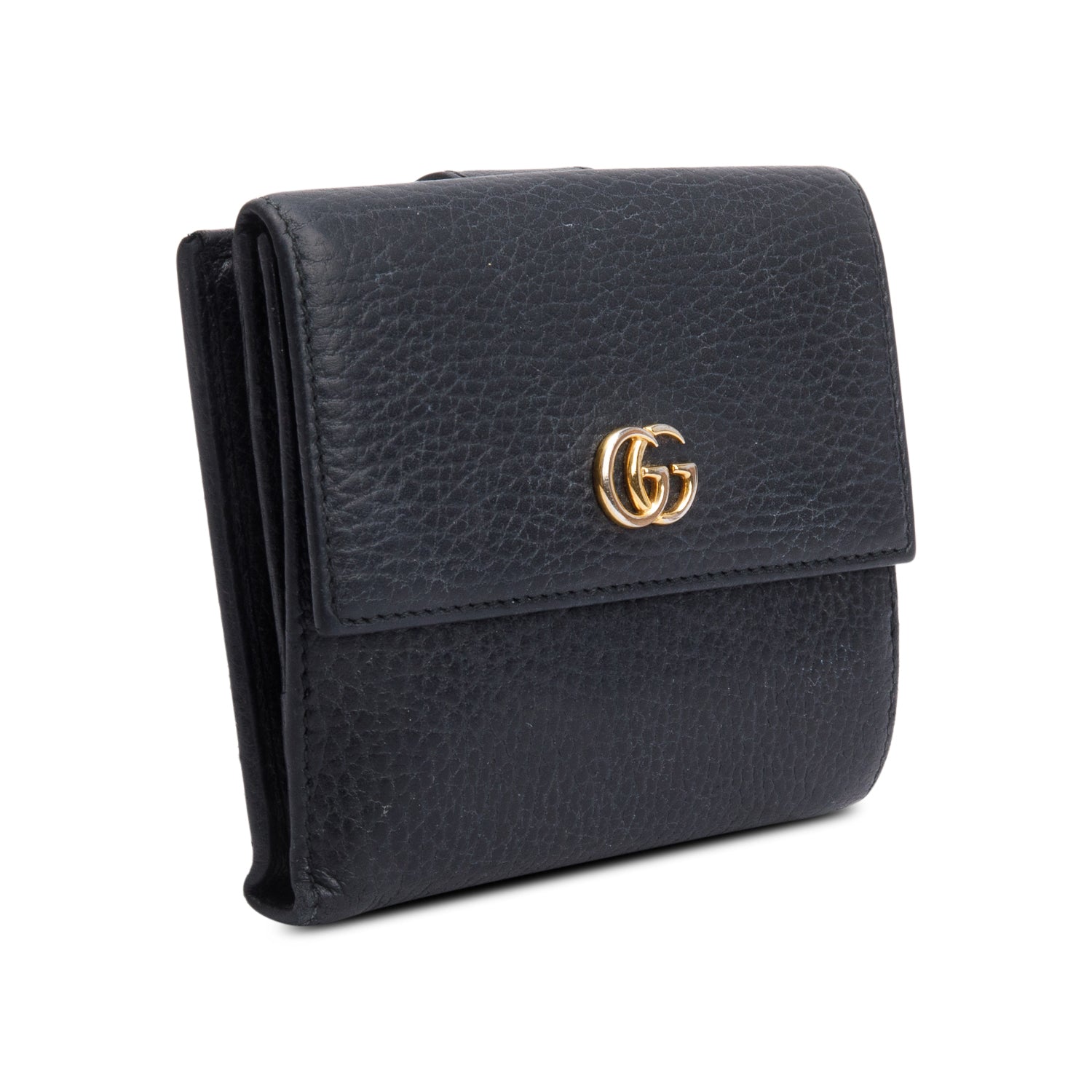 Gucci Black Calfskin Leather Double G French Flap Wallet w/ Box