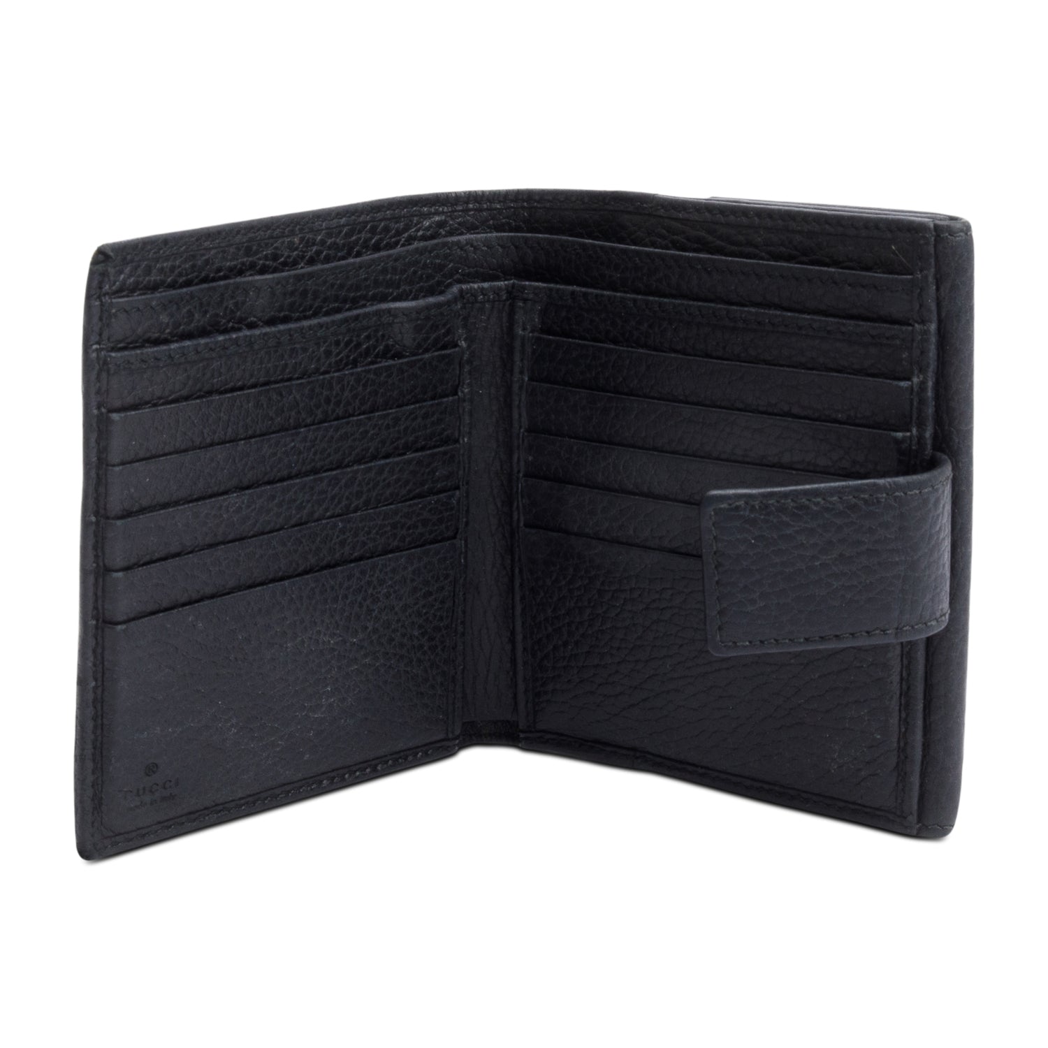 Gucci Black Calfskin Leather Double G French Flap Wallet w/ Box