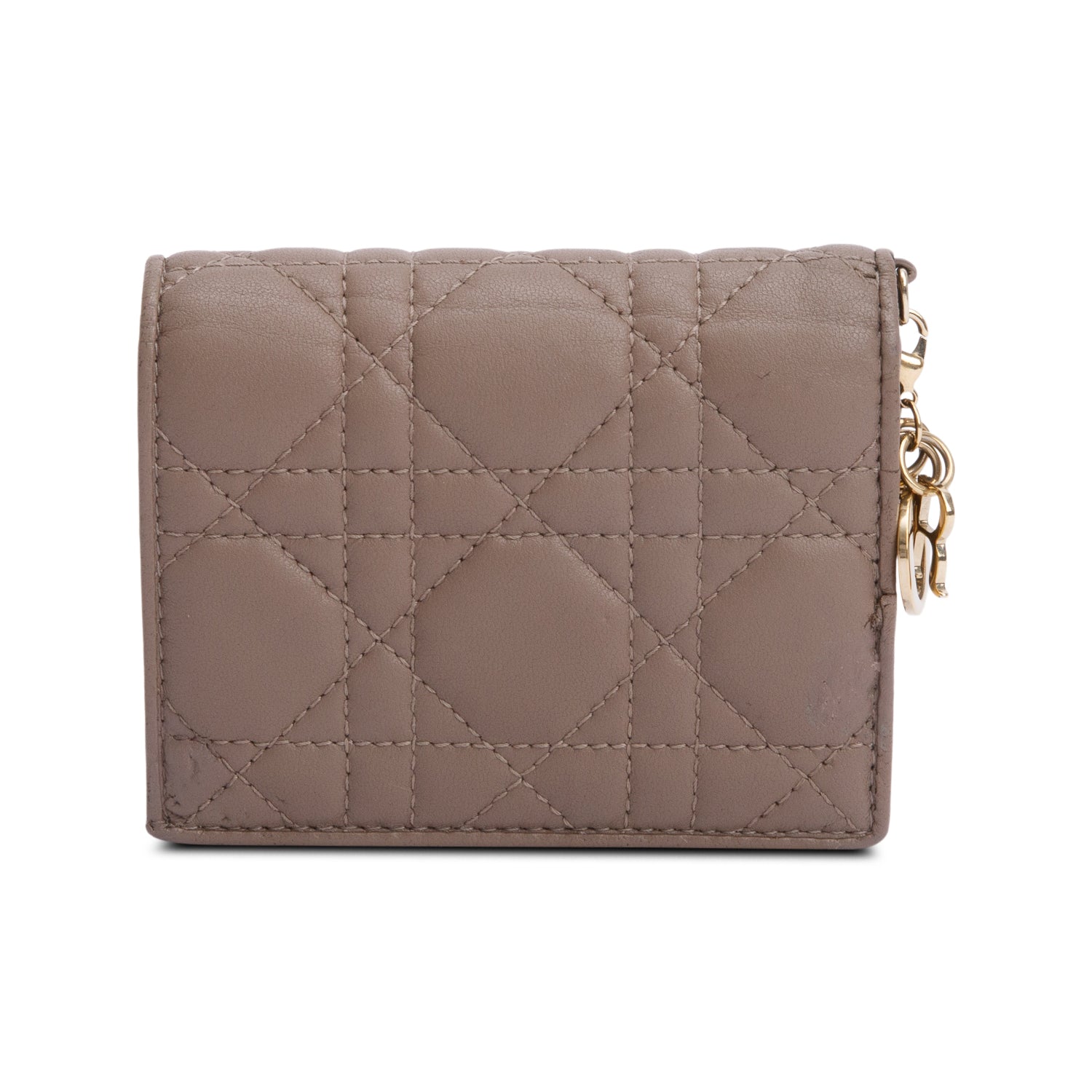 Christian Dior 2024 Neutral Cannage Lambskin Mini Lady Dior Gardenia Wallet w/ Box