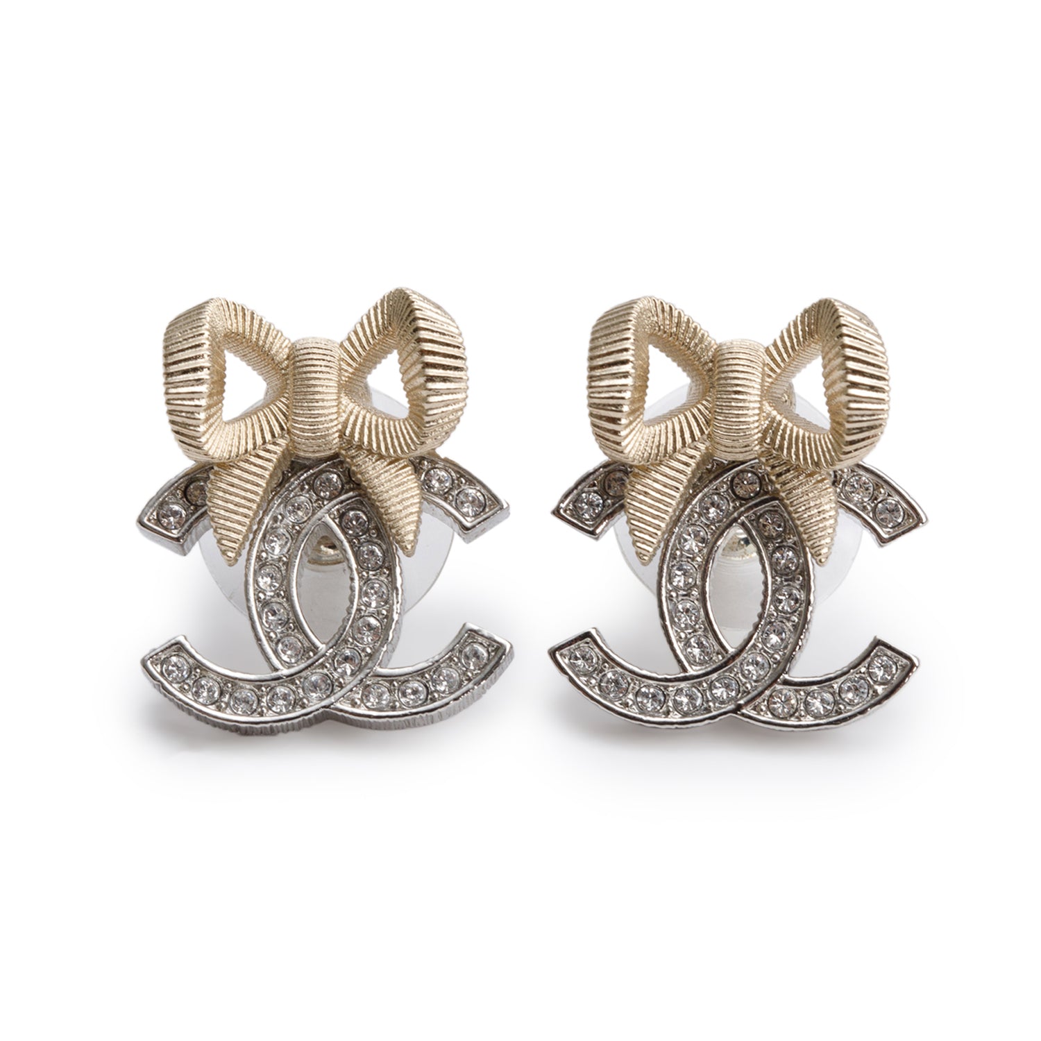 Chanel 2024 Palladium Plated Strass CC Stud Earrings w/ Box & Receipt