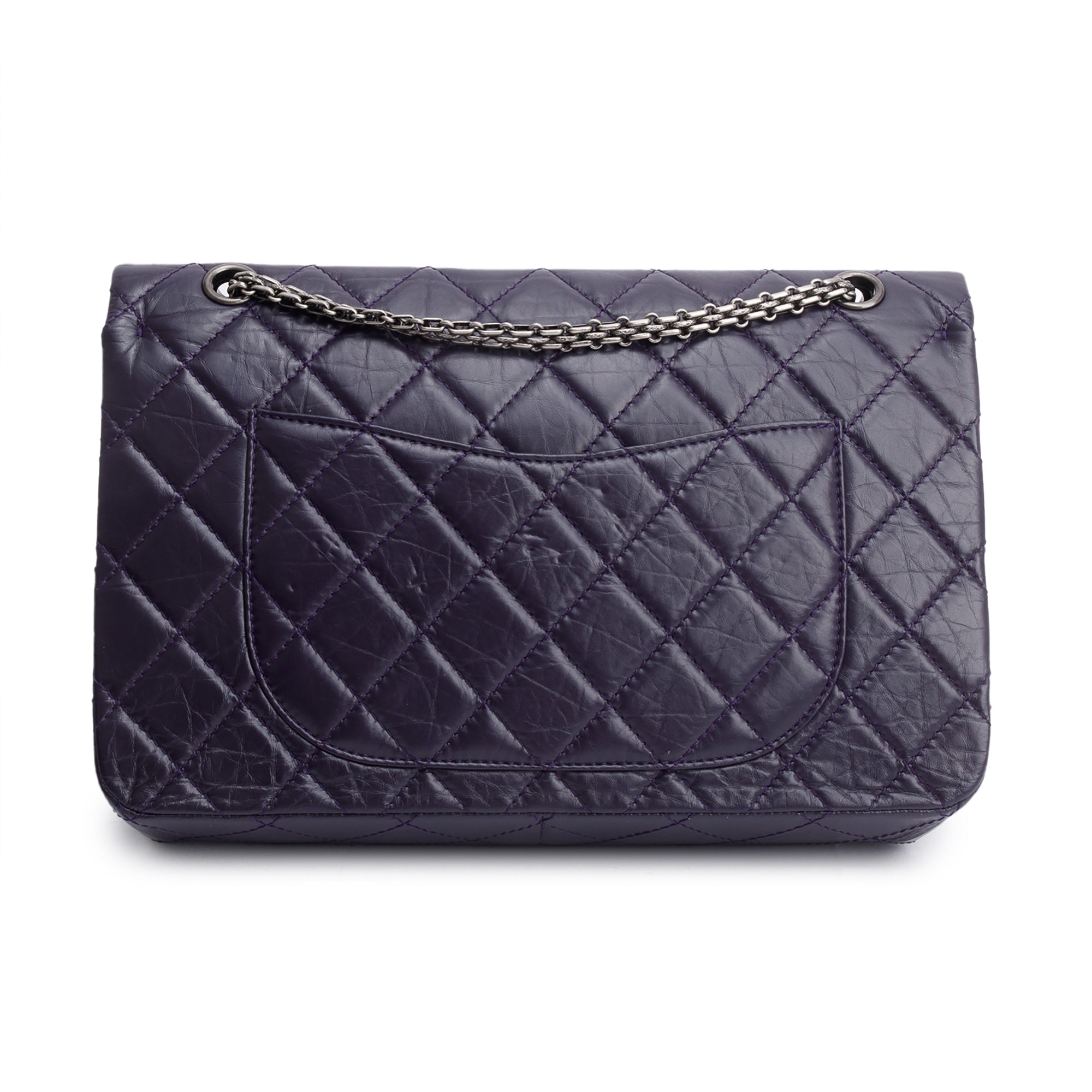 Chanel Purple Quilted Calfskin Leather 2.55 Reissue 227 Double Flap Bag w/ Authenticity Card