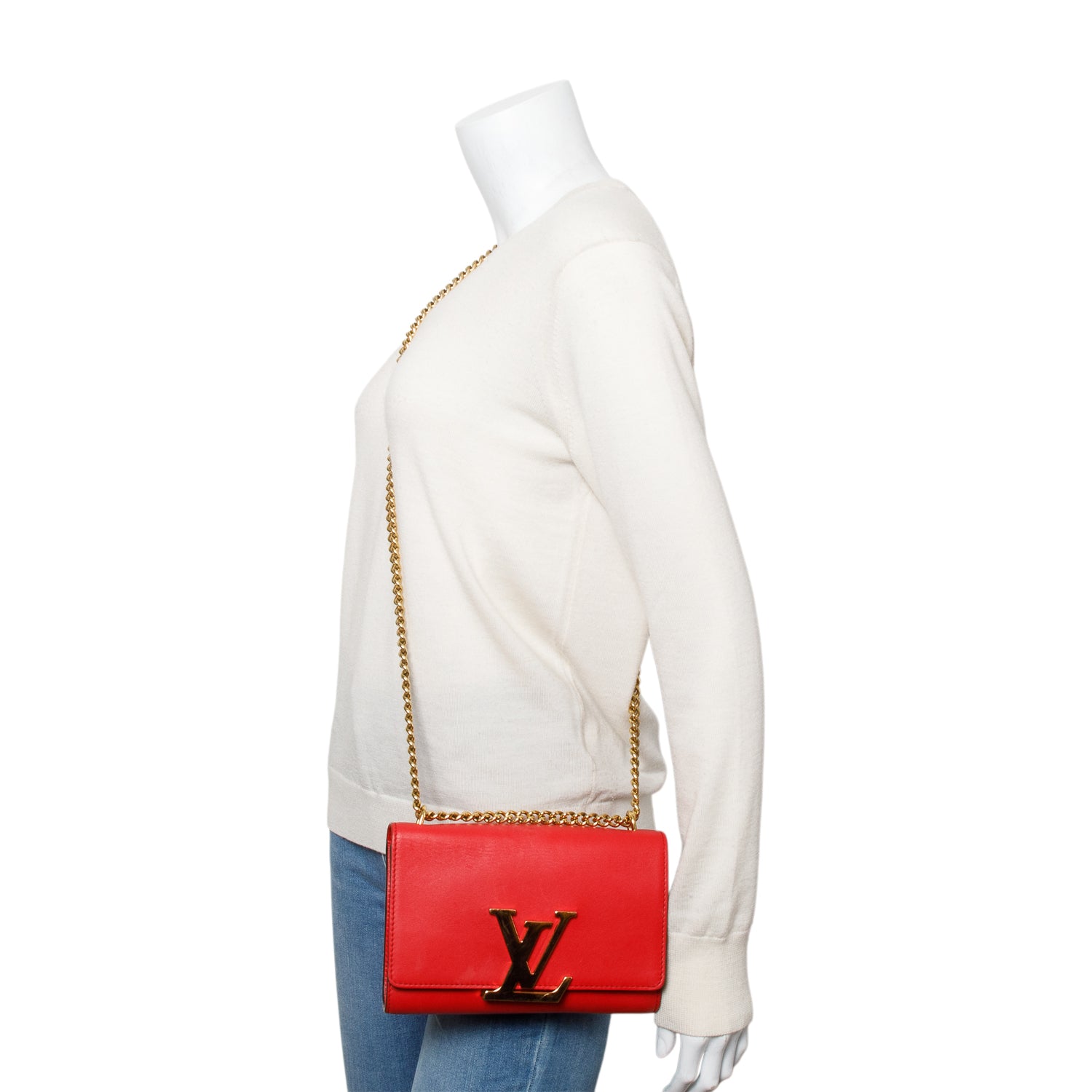 Louis Vuitton Red Calfskin Louise Chain Clutch MM