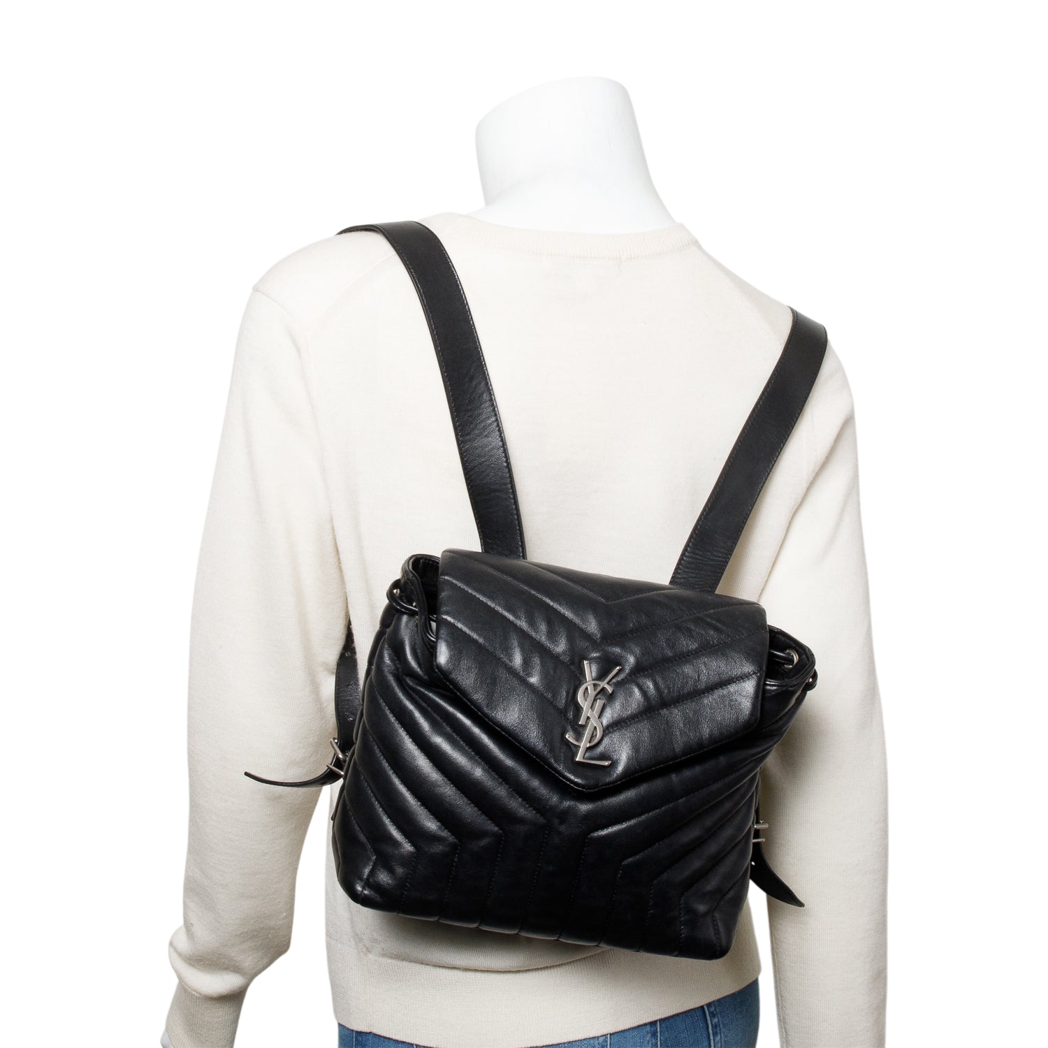 Saint Laurent Black Y Quilted Calfskin Leather Small Loulou Backpack