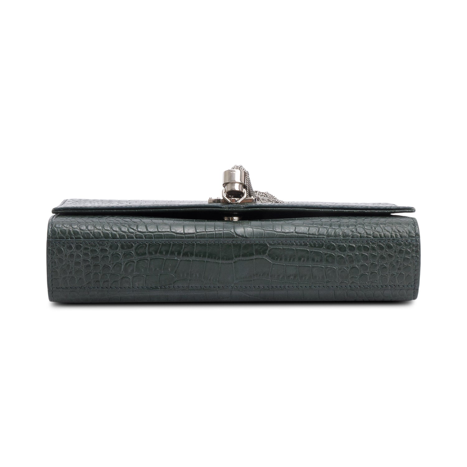 Saint Laurent Green Crocodile-Embossed Leather Medium Classic Monogram Kate Tassel Chain Bag