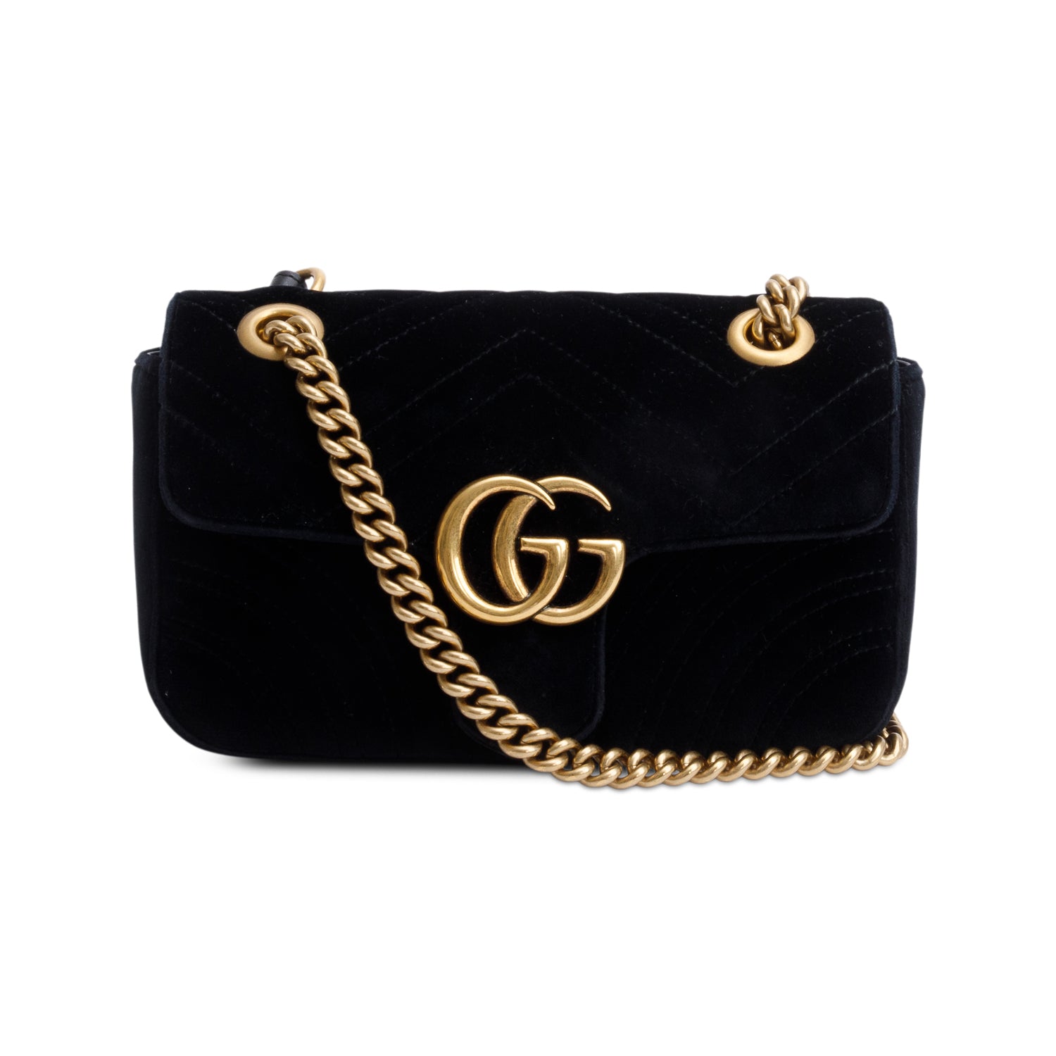 Gucci Black Velvet Matelasse GG Marmont Mini Shoulder Bag