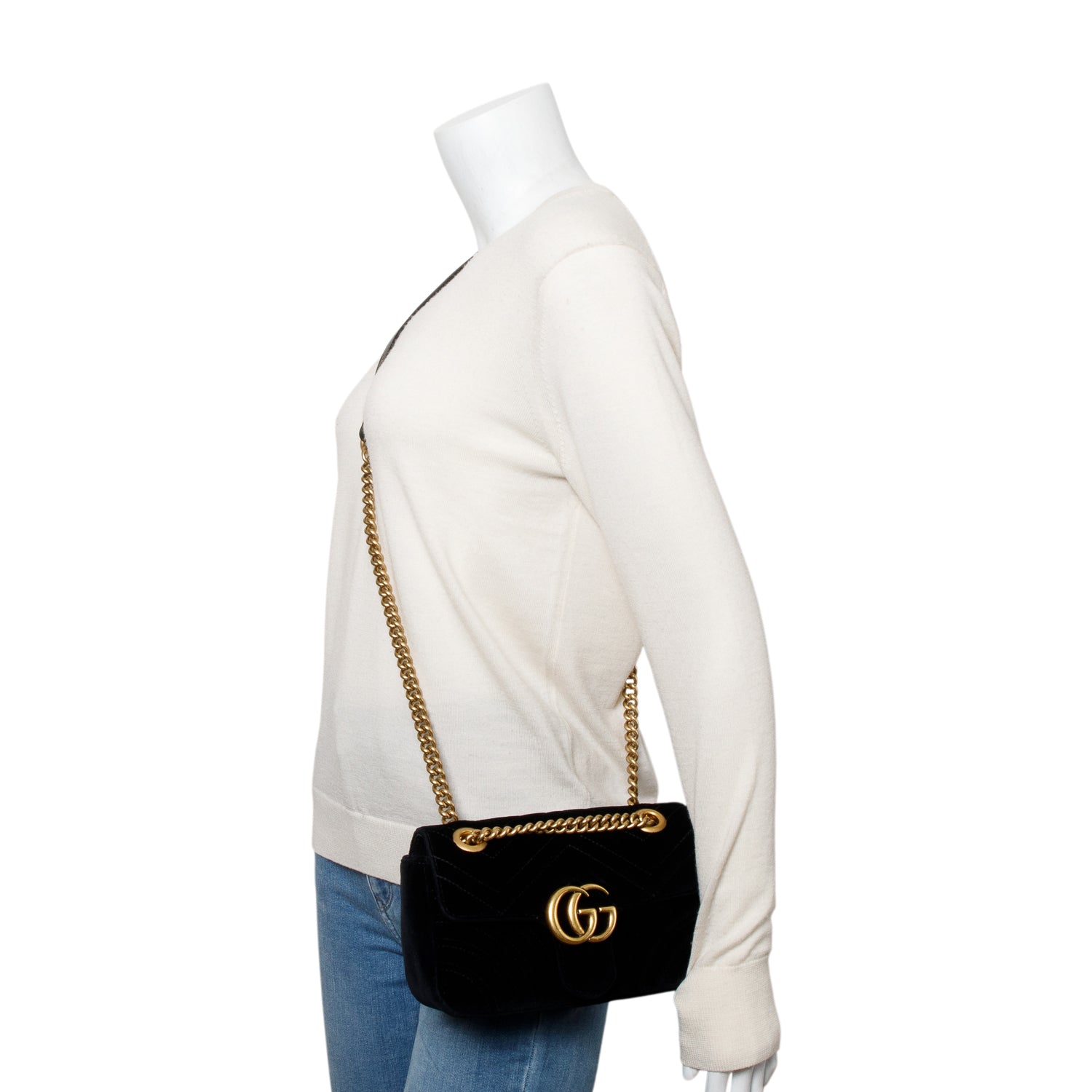 Gucci Black Velvet Matelasse GG Marmont Mini Shoulder Bag