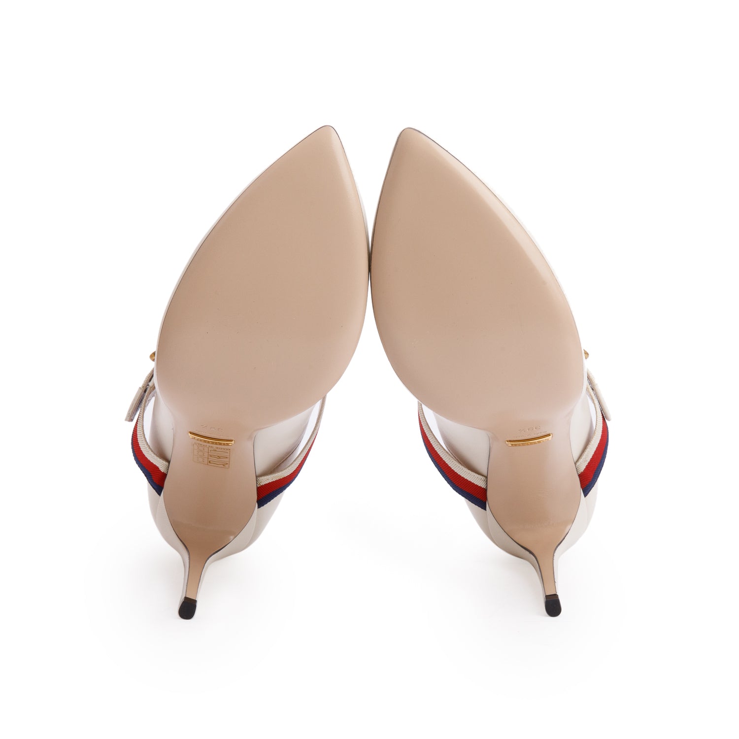 Gucci 2022 White Leather Web Strap D'Orsay Pumps, Size 39.5 w/ Box & Receipt