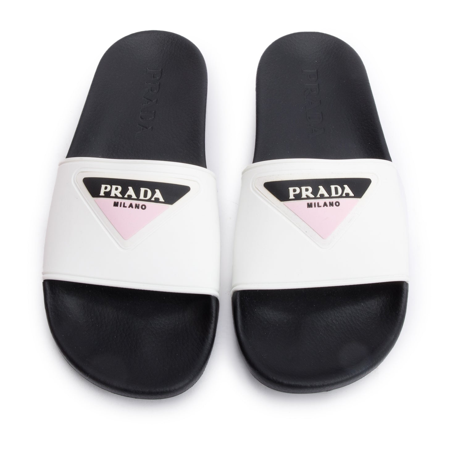 Prada Black/White Graphic Print Rubber Slide Sandals, Size 36 w/ Box