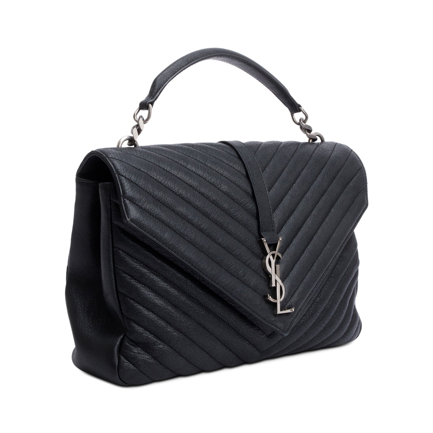 Saint Laurent Black Chevron Leather Large Chevron College Bag