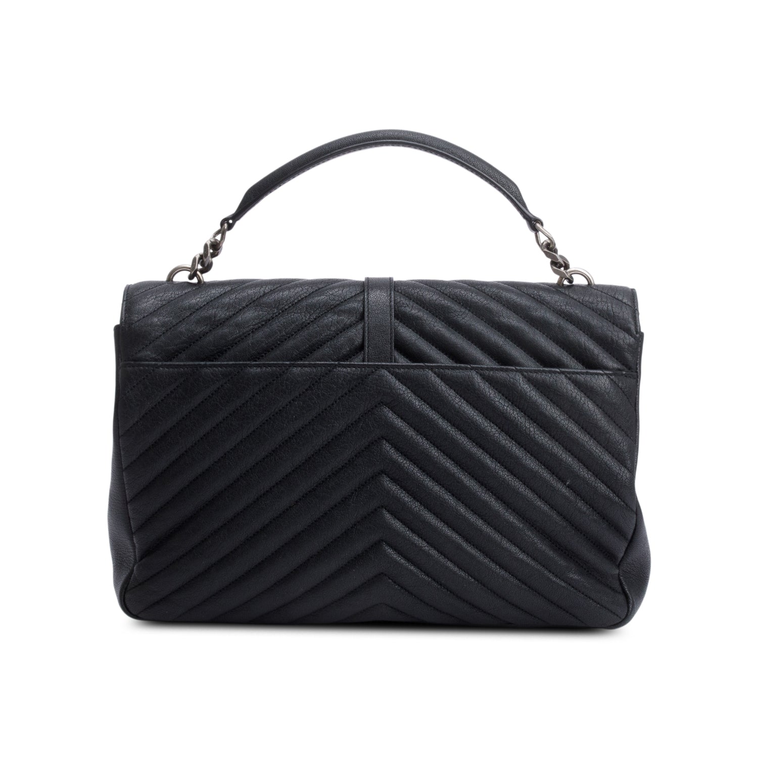 Saint Laurent Black Chevron Leather Large Chevron College Bag