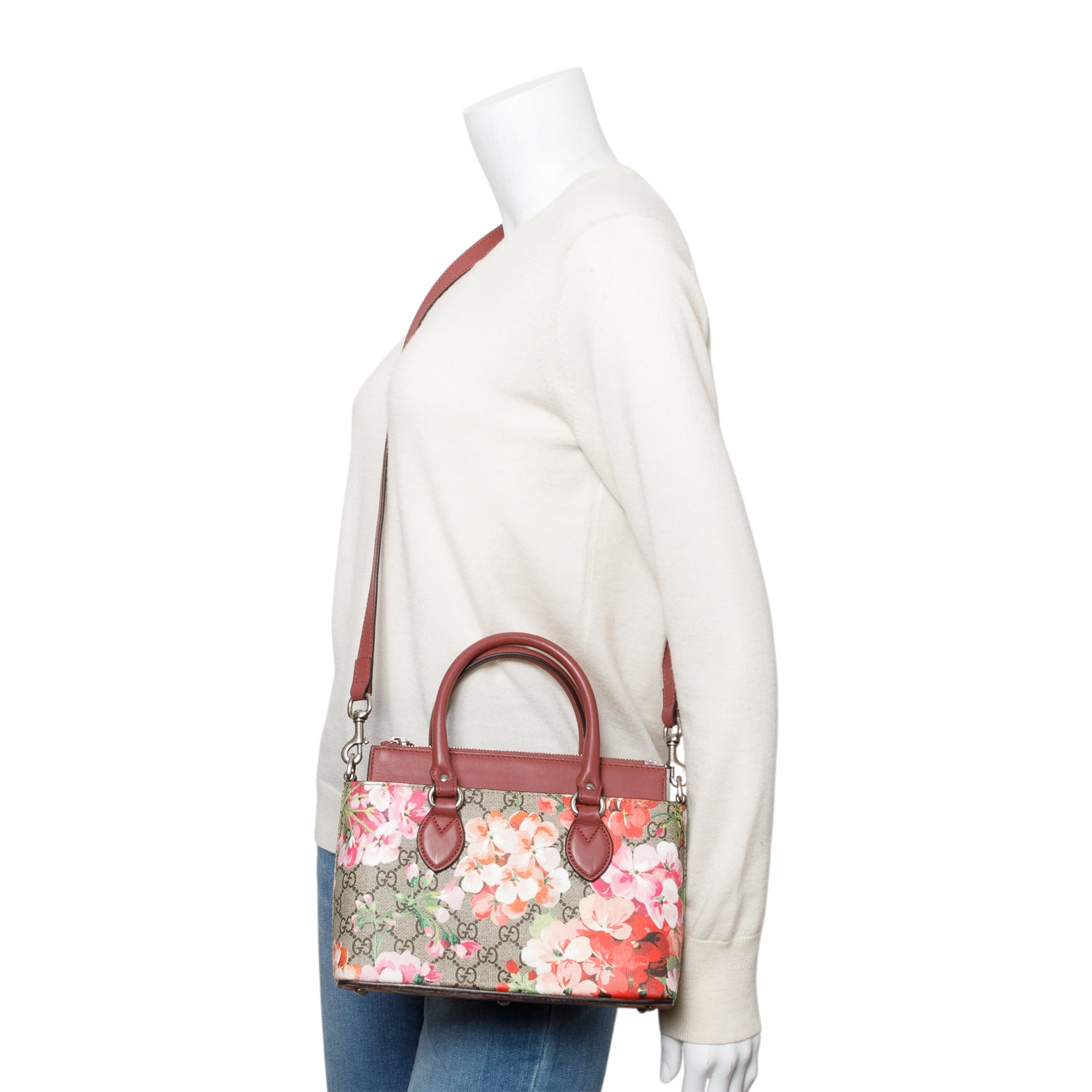 Gucci GG Supreme Blooms Small Top Handle Bag w/ Strap