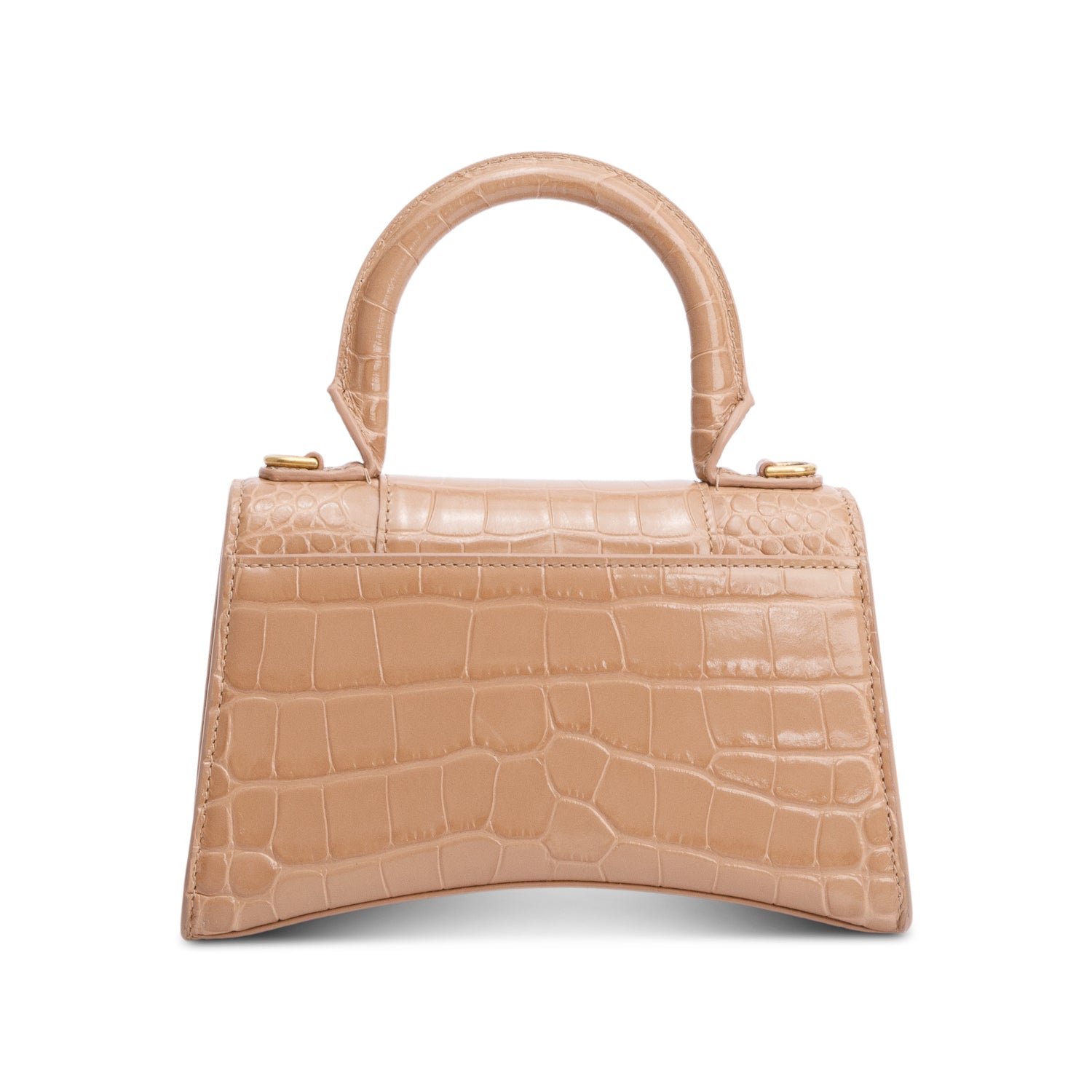 Balenciaga Beige Croc-Embossed Leather XS Hourglass Top Handle Bag w/ Strap