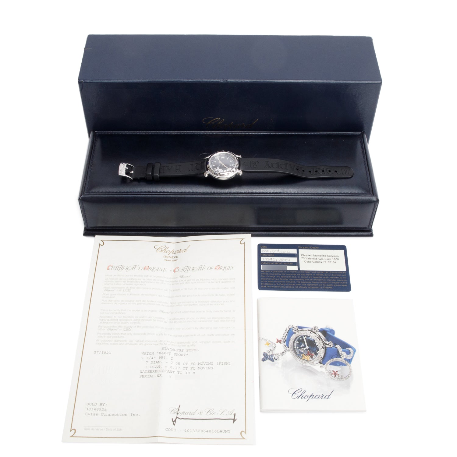 Chopard Stainless Steel Diamond Happy Fish 32 MM Quartz Watch w/ Box & Papers