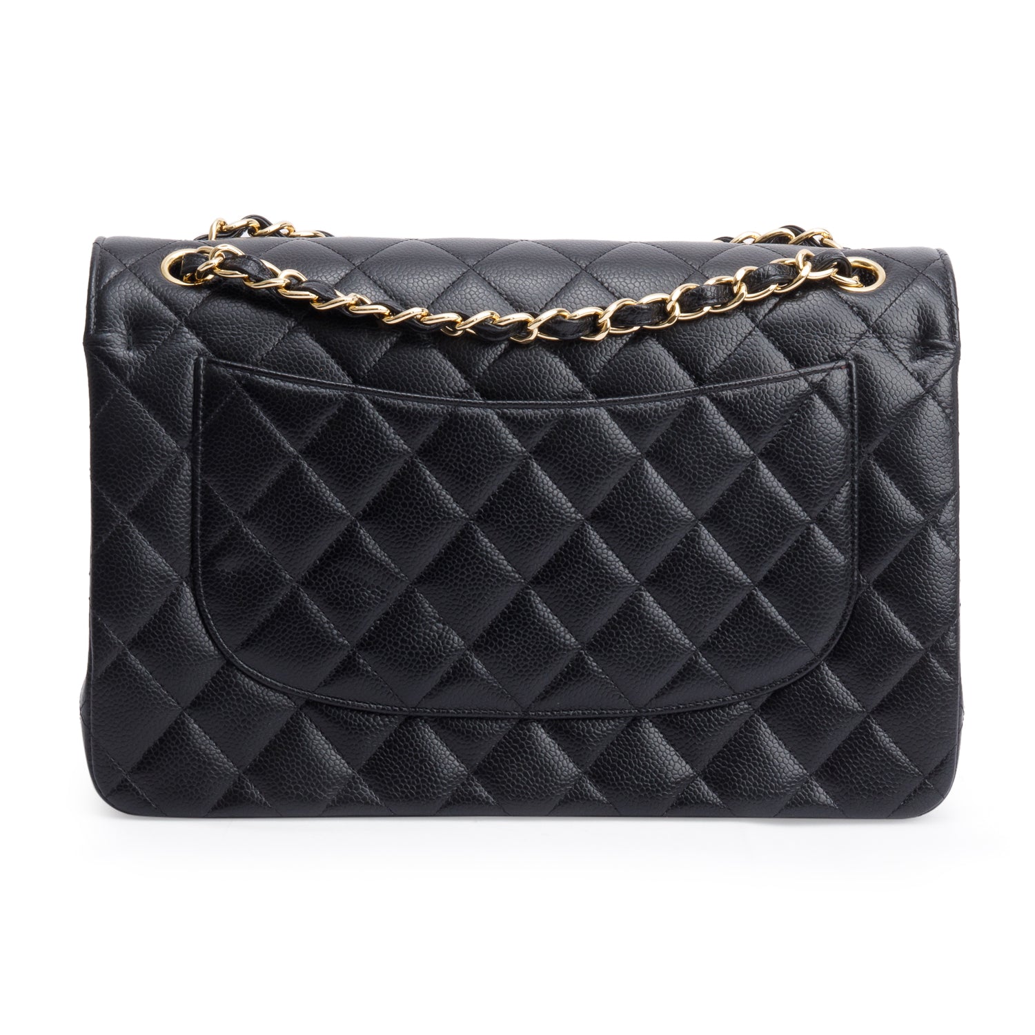 Chanel Black Quilted Caviar Leather Classic Jumbo Double Flap Bag w/ Box