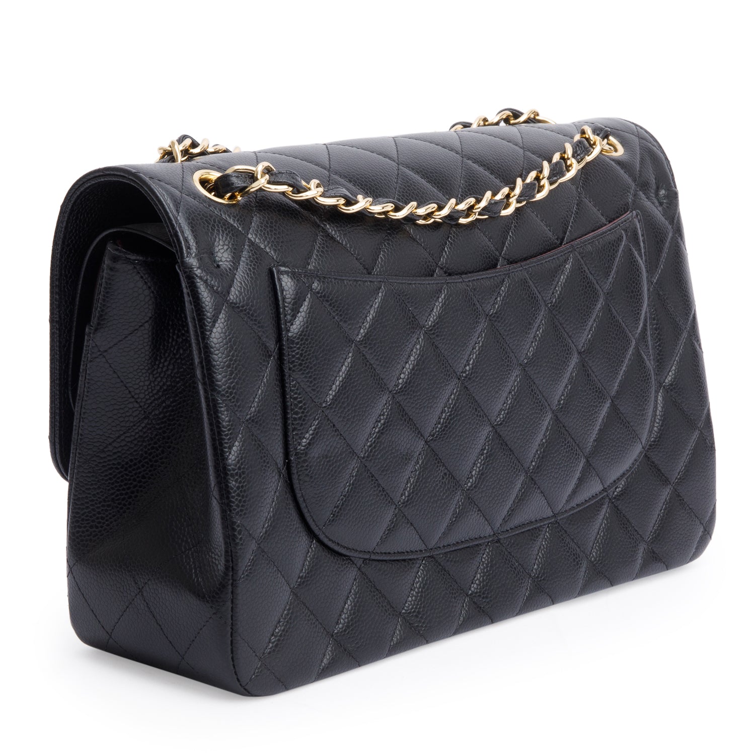 Chanel Black Quilted Caviar Leather Classic Jumbo Double Flap Bag w/ Box