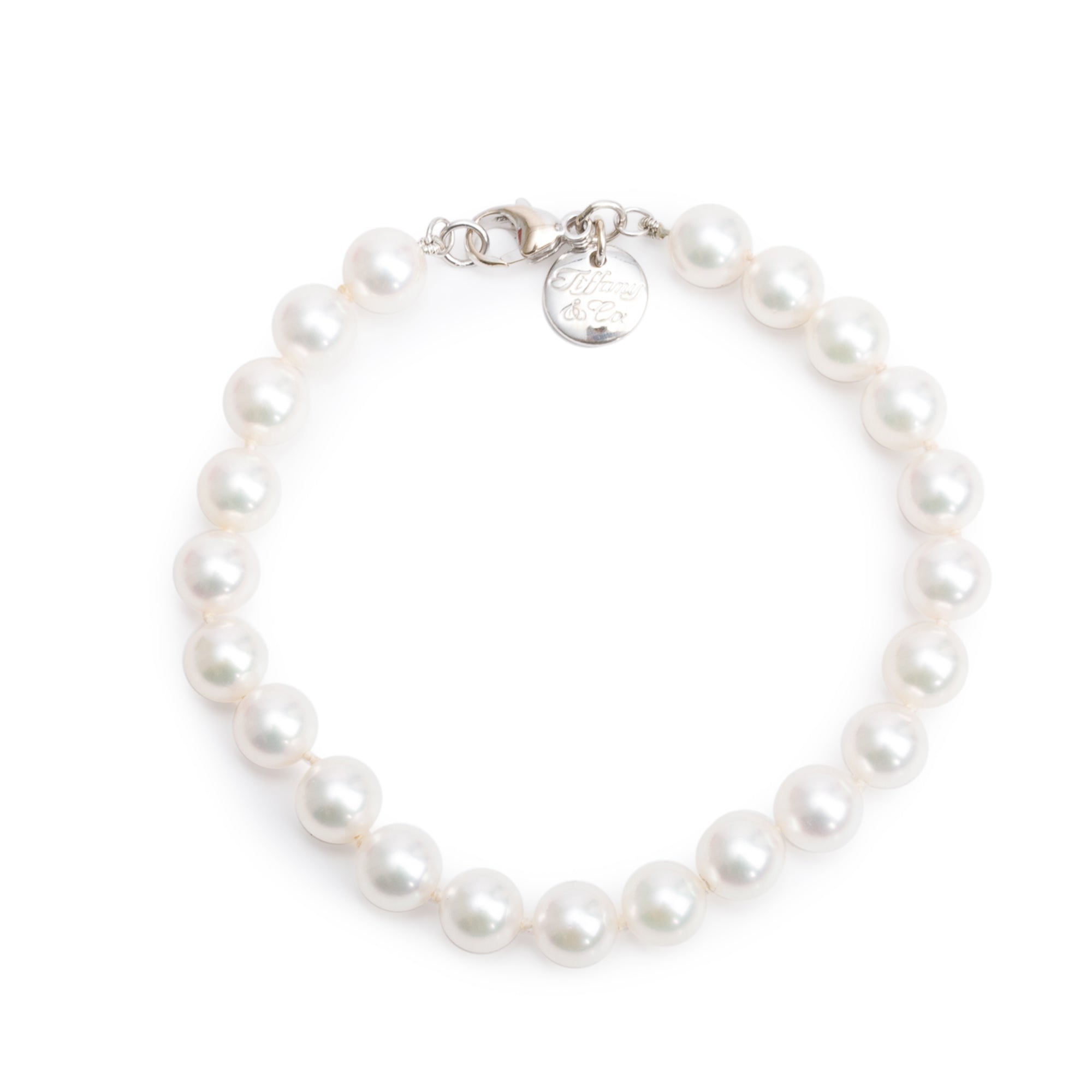 Tiffany & Co. 18k White Gold Akoya Cultured 7-7.5 MM Pearl Bracelet w/ Box