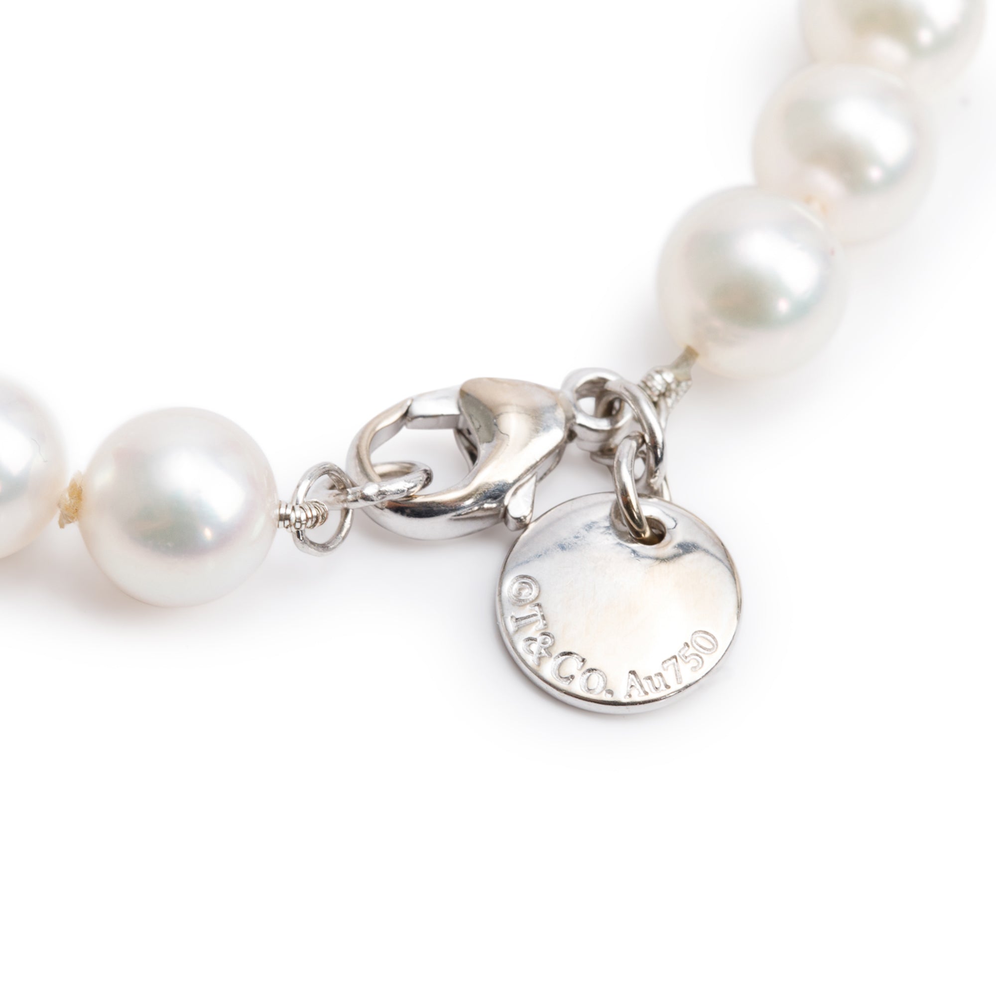 Tiffany & Co. 18k White Gold Akoya Cultured 7-7.5 MM Pearl Bracelet w/ Box