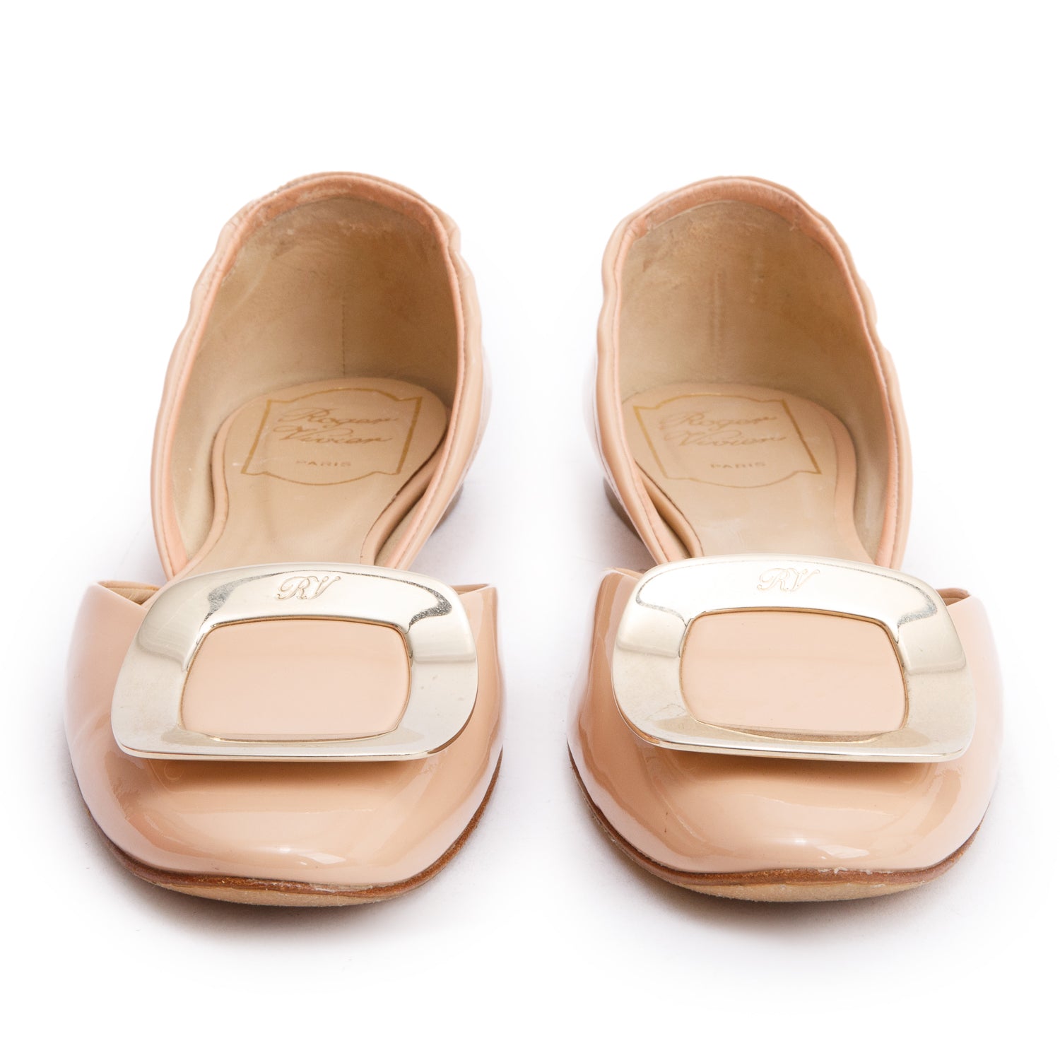 Roger VIvier Beige Patent Leather Belle Vivier Ballerina, Size 37 w/ Box