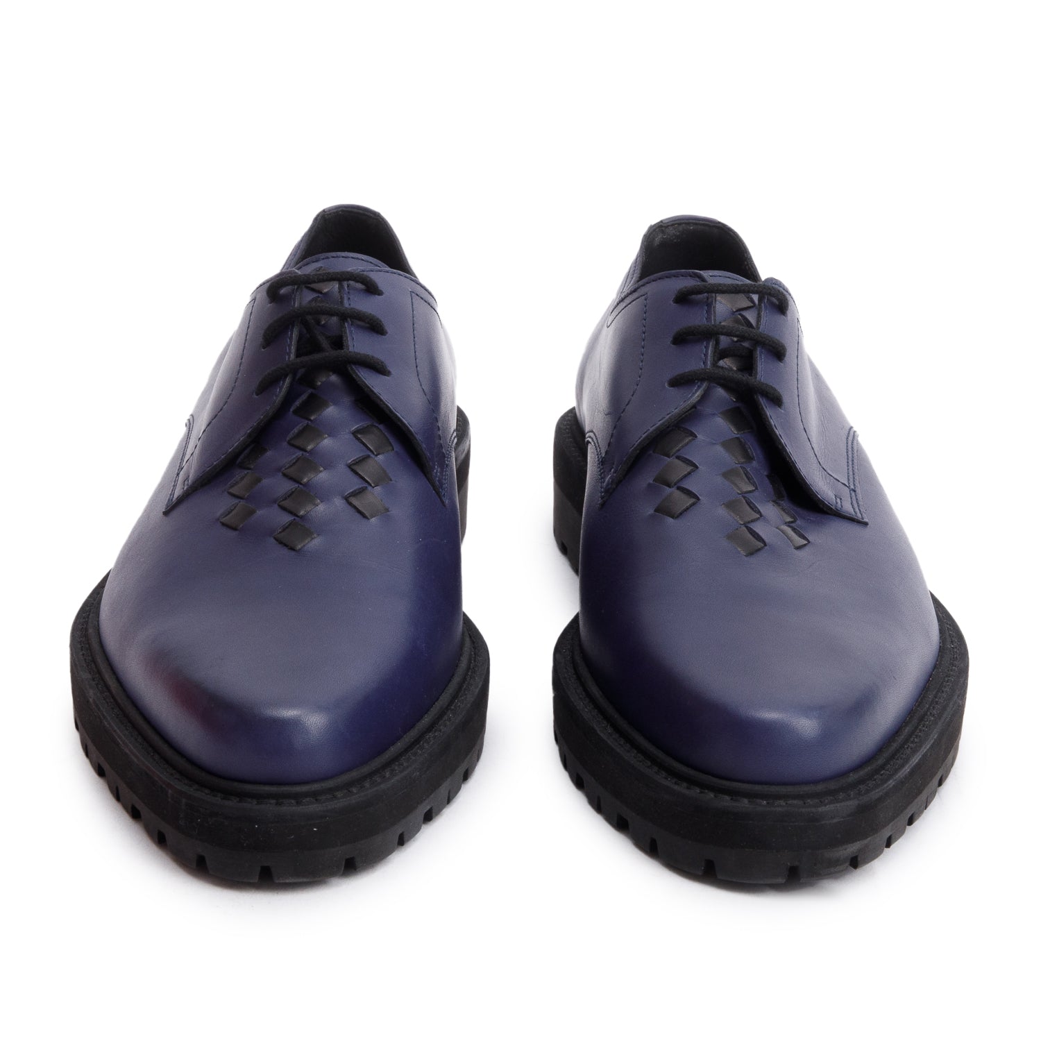 Bottega Veneta Blue Nappa Intrecciato Leather Derby Shoes, Size 43 w/ Box