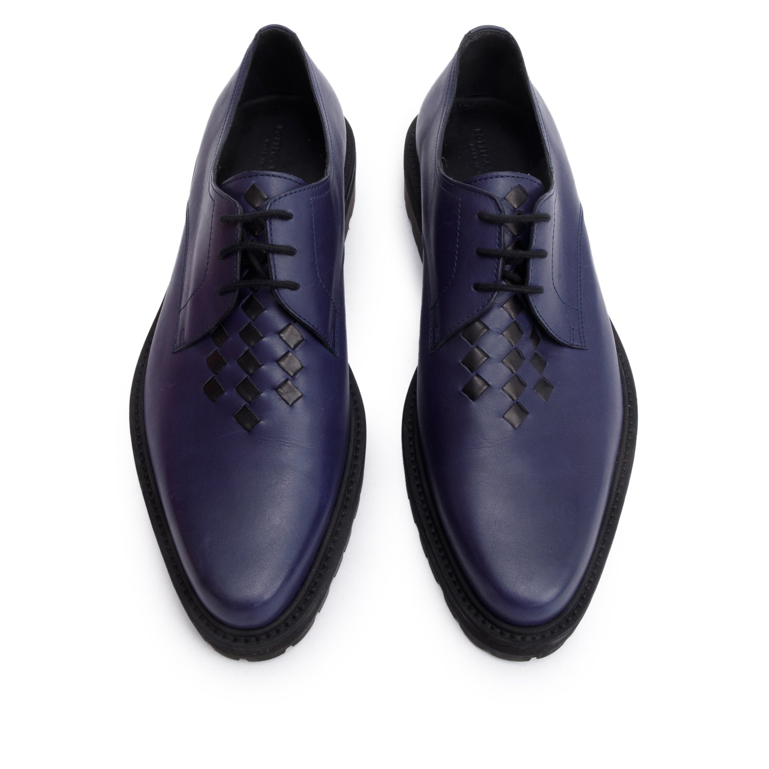 Bottega Veneta Blue Nappa Intrecciato Leather Derby Shoes, Size 43 w/ Box