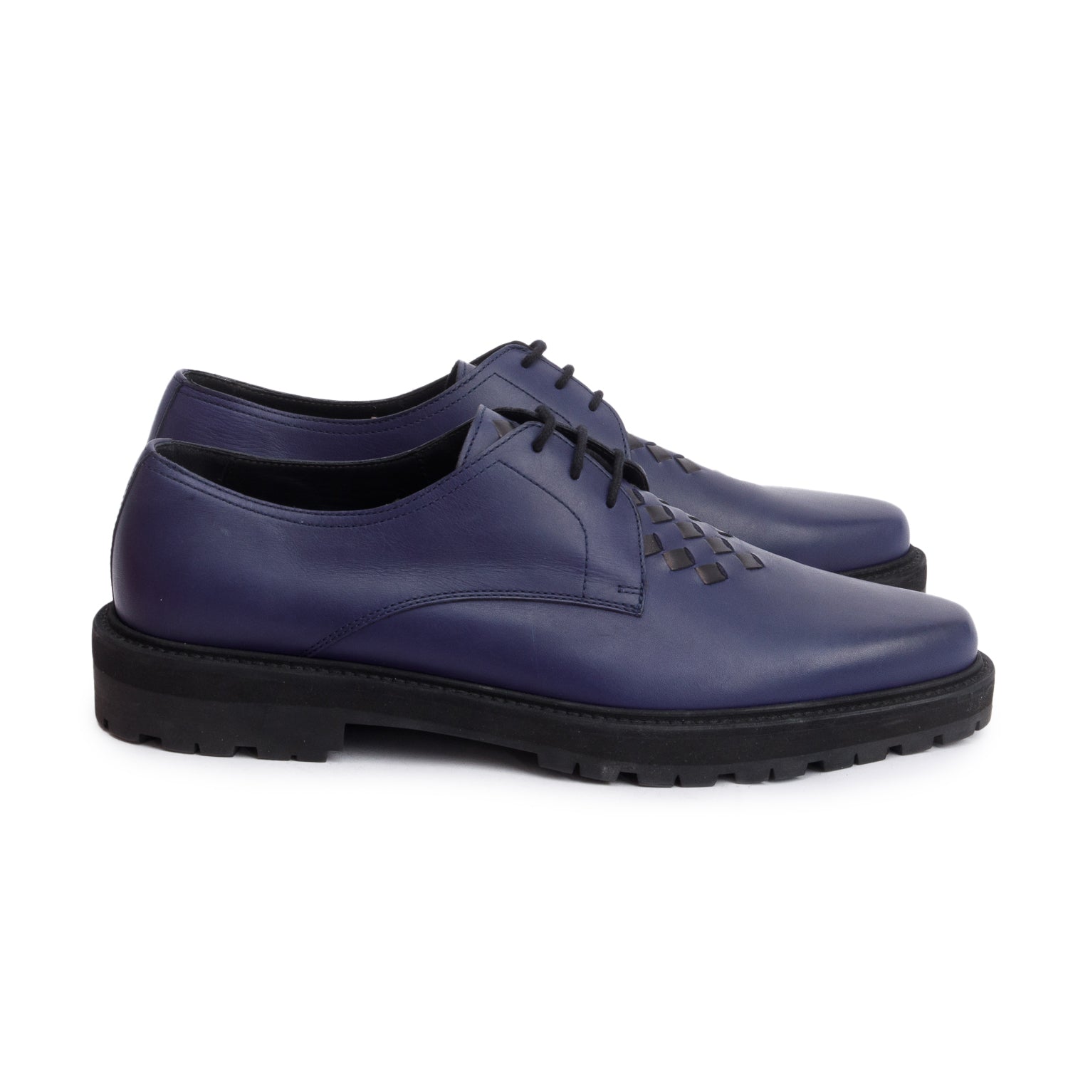 Bottega Veneta Blue Nappa Intrecciato Leather Derby Shoes, Size 43 w/ Box
