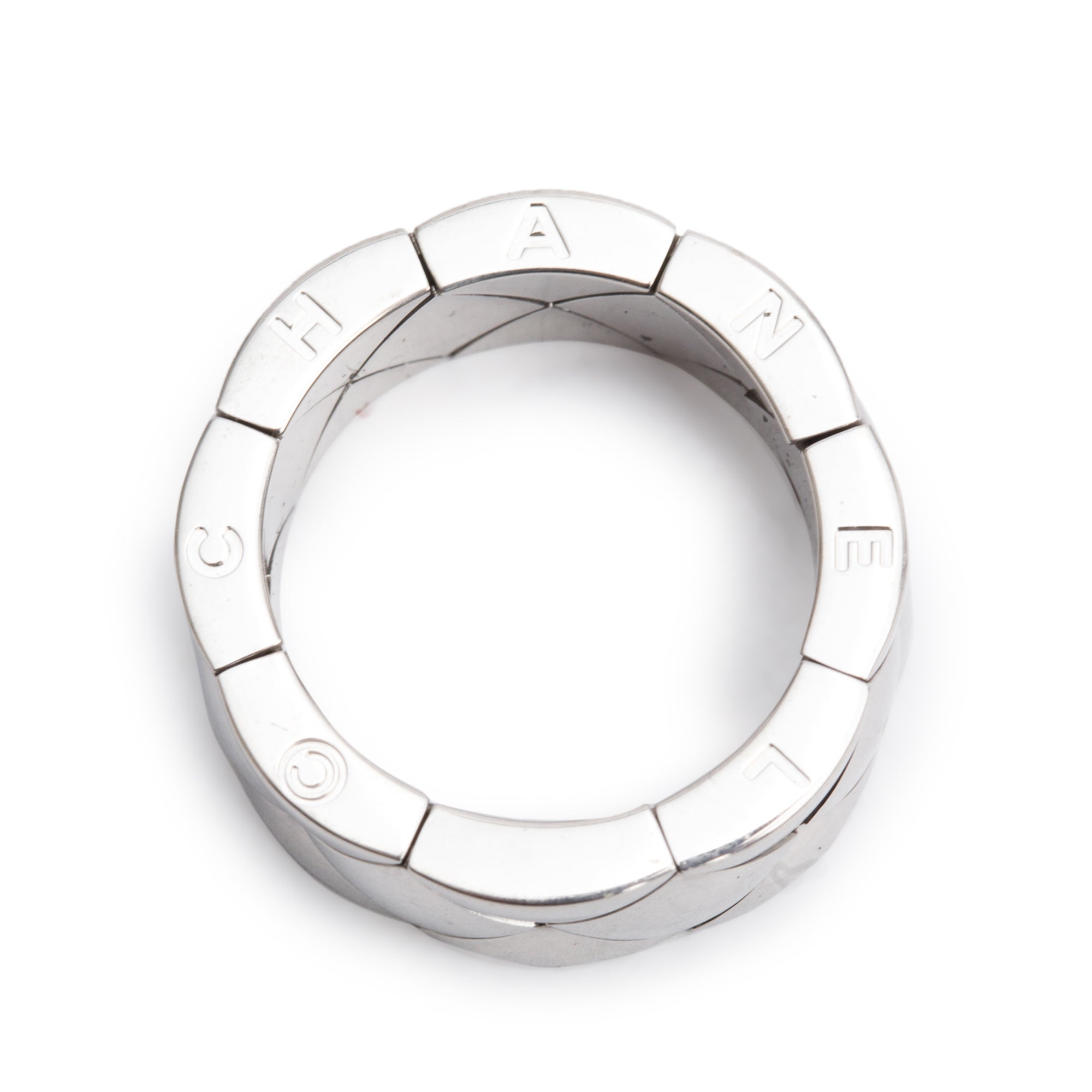 Chanel 18k White Gold Matelasse Ring, Size 6