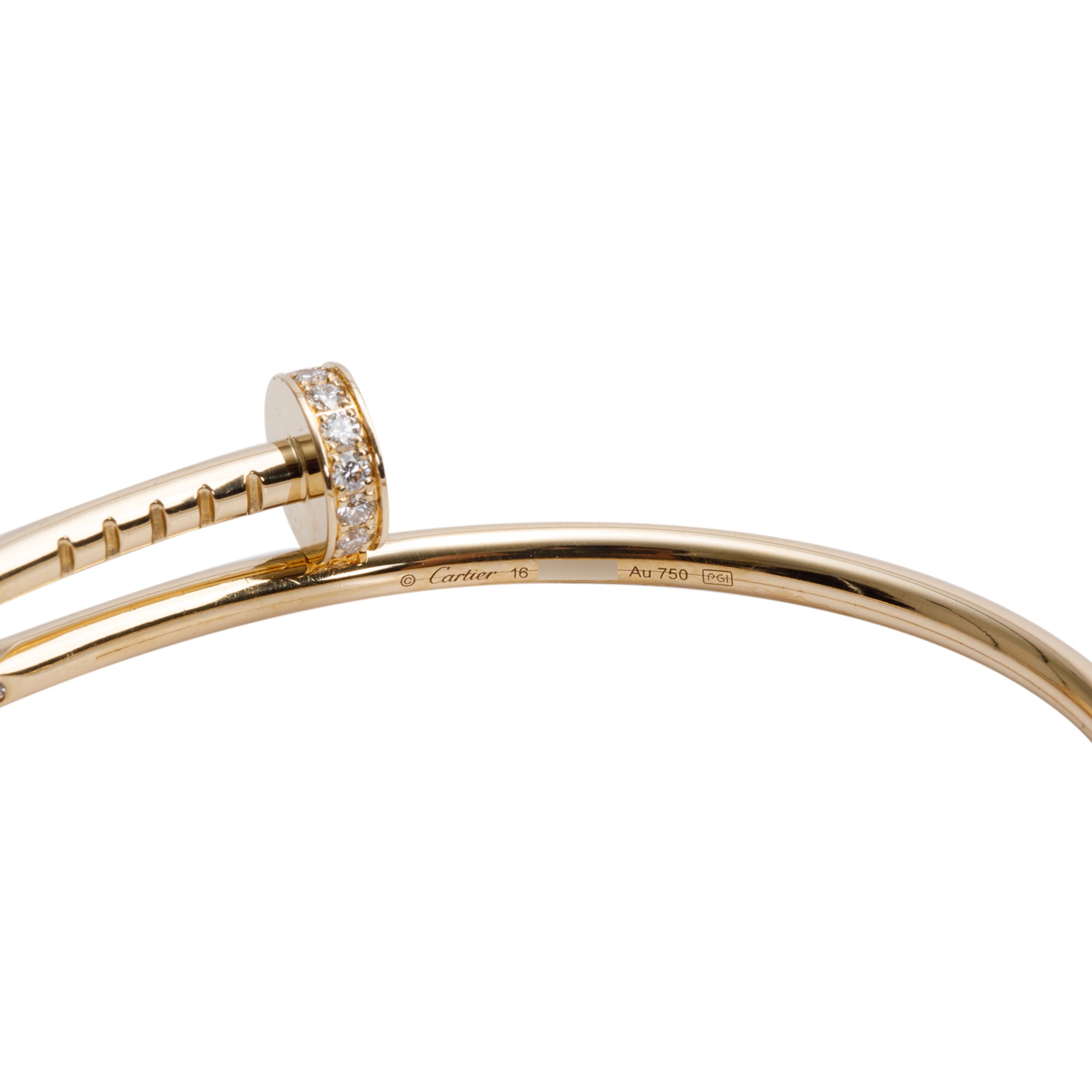 Cartier 2023 18k Yellow Gold Juste Un Clou Diamond Bracelet, Small Model, Size 16 w/ Box & Certificate