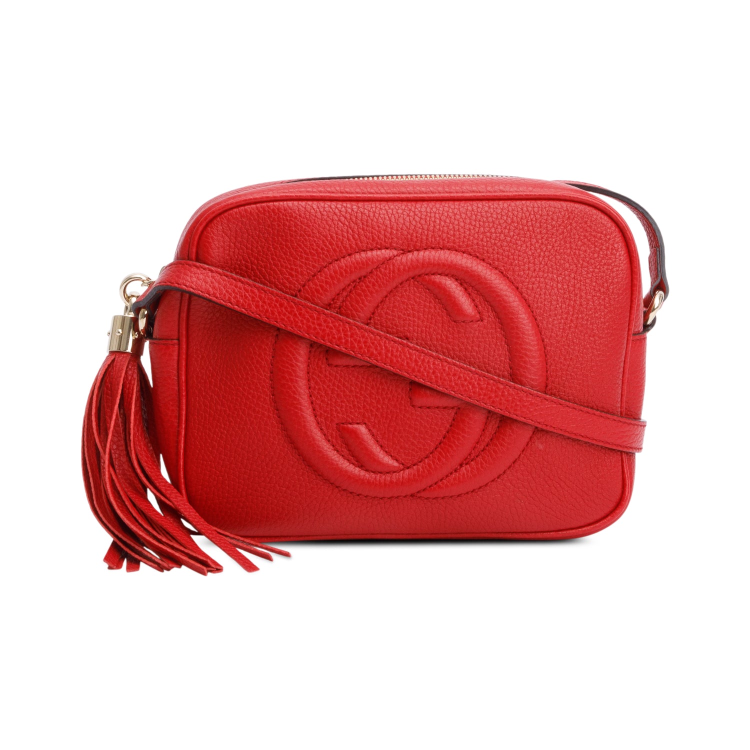 Gucci Red Pebbled Calfskin Leather Small Soho Disco Bag