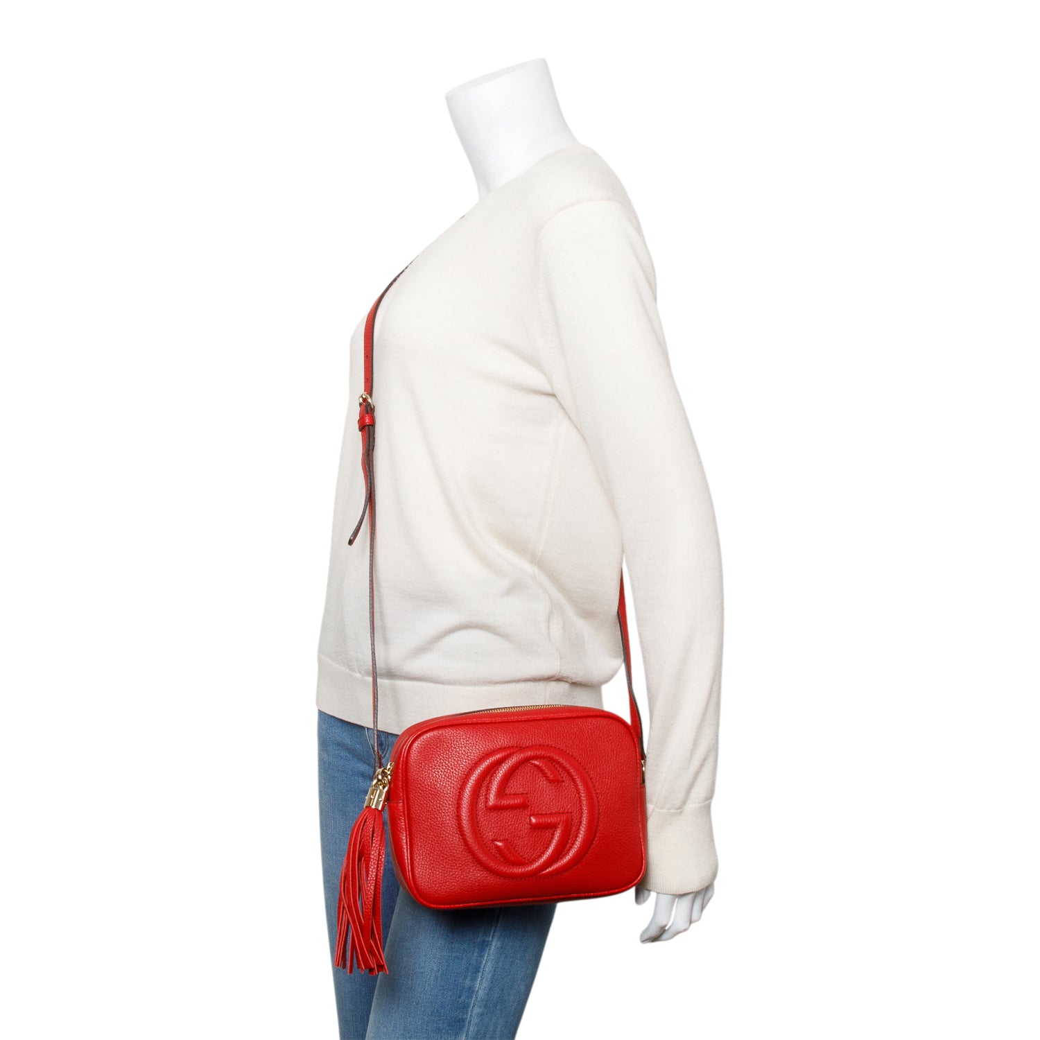 Gucci Red Pebbled Calfskin Leather Small Soho Disco Bag