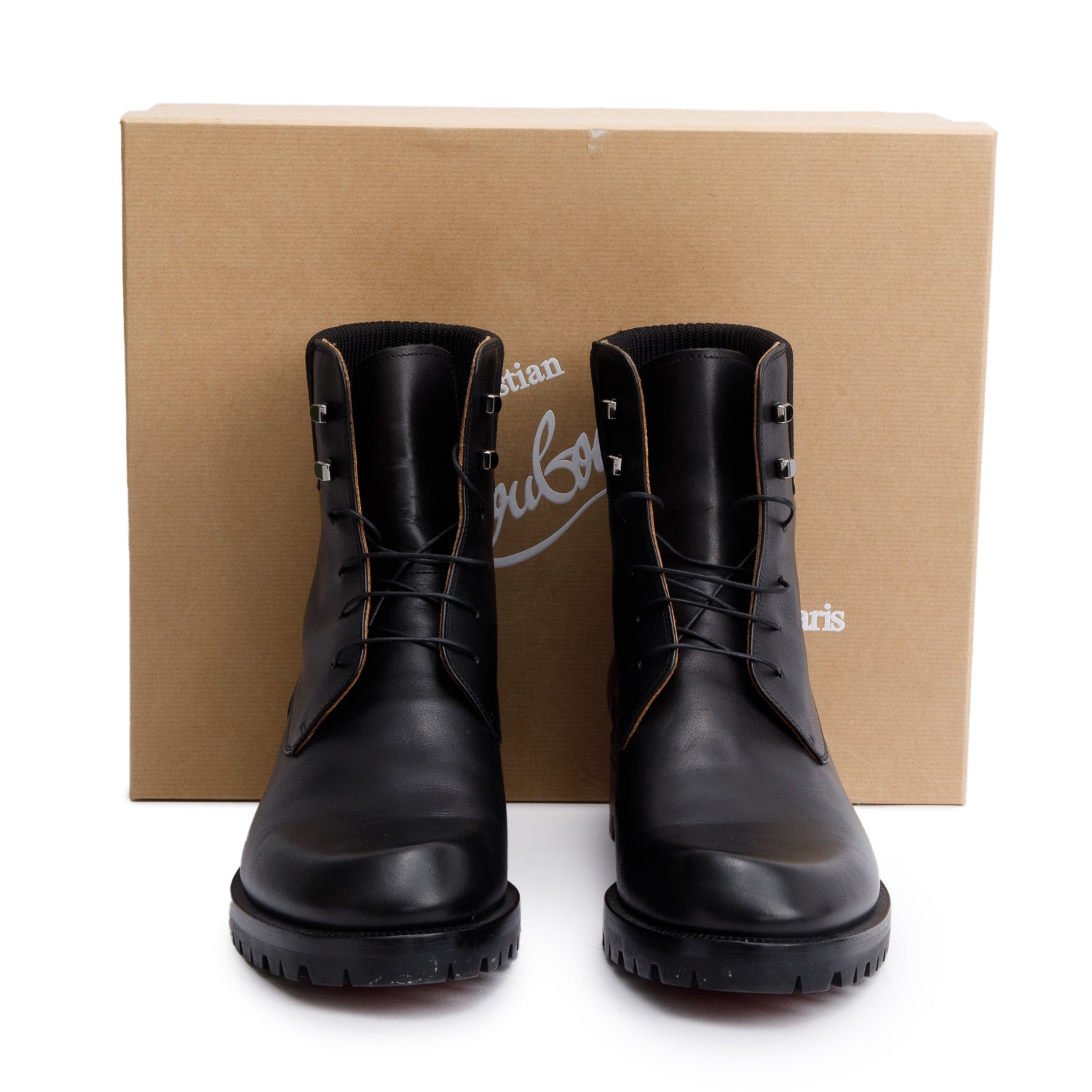 Christian Louboutin Black Leather Trapman Flat Calf Boots, Size 44 w/ Box