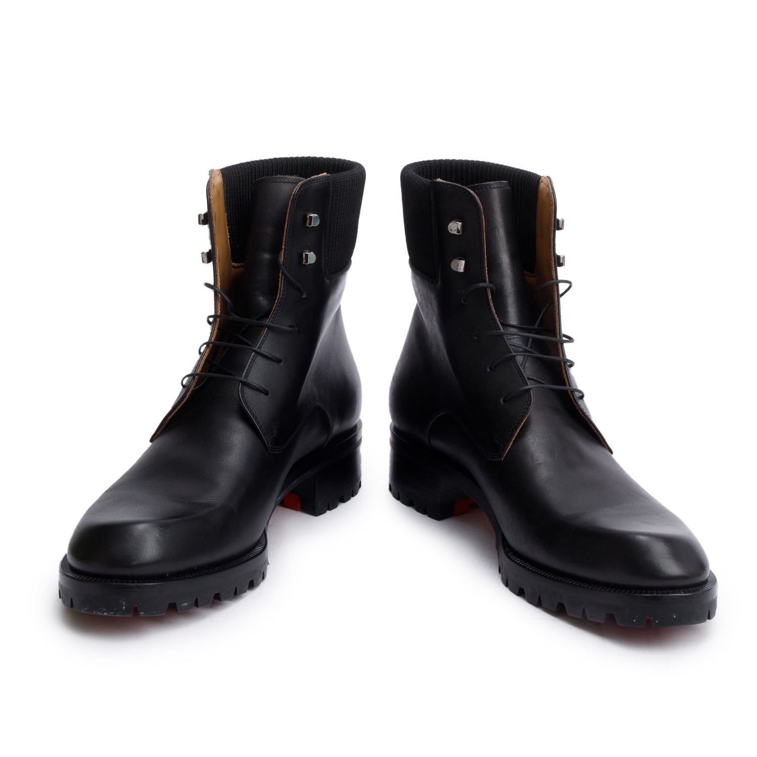 Christian Louboutin Black Leather Trapman Flat Calf Boots, Size 44 w/ Box