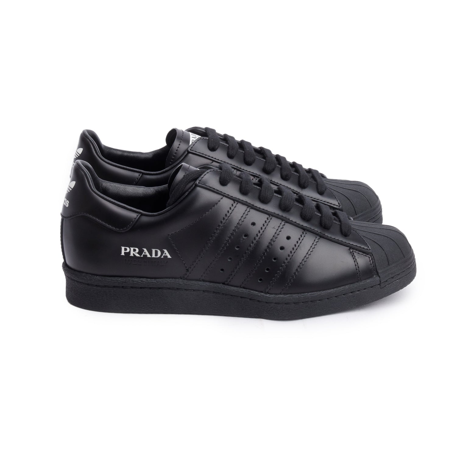 Prada X Adidas Black Leather Superstar Sneakers, Size 5.5 w/ Box