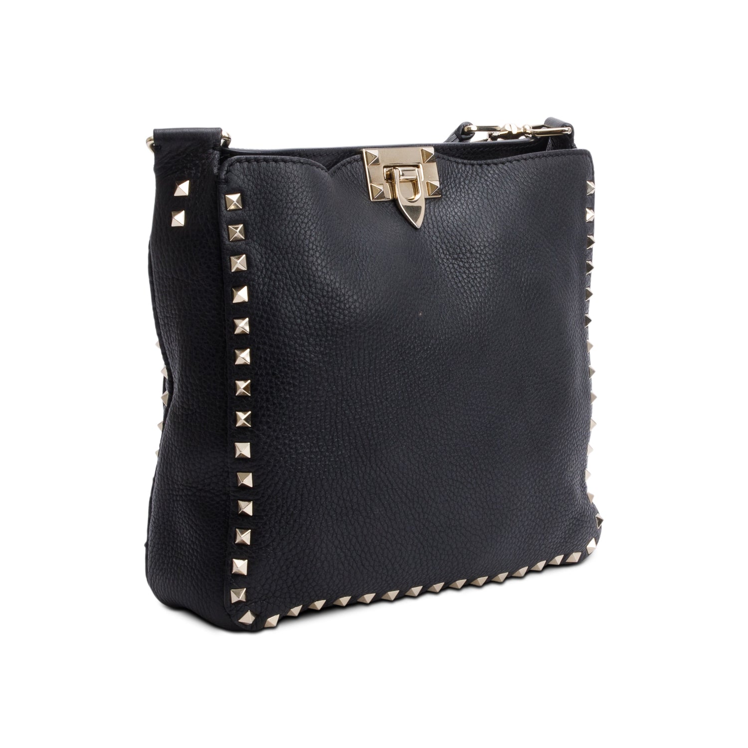 Valentino Black Calfskin Leather Small Rockstud Messenger Bag