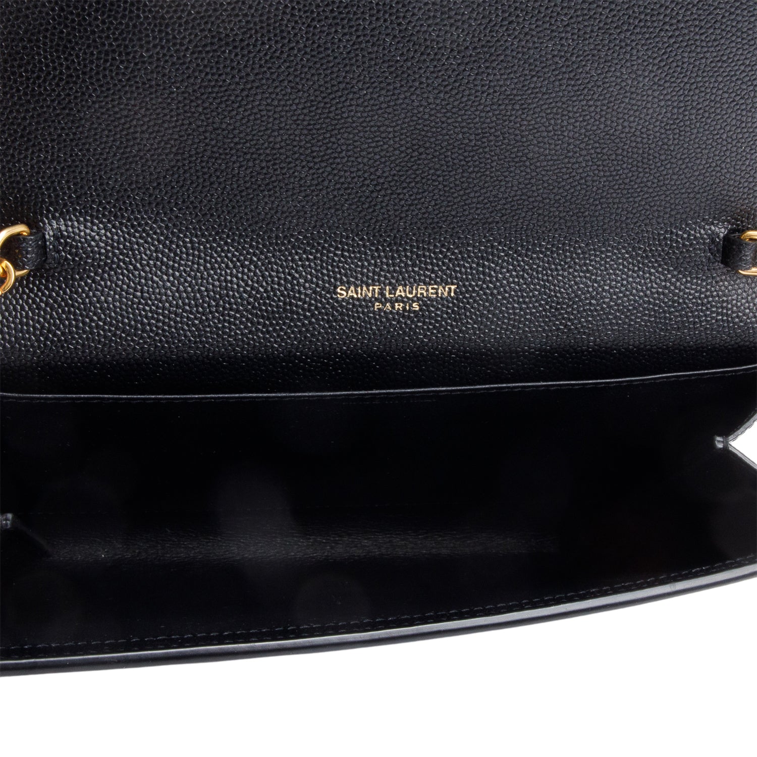 Saint Laurent Black Grain De Poudre Leather Uptown Chain Wallet w/ Insert