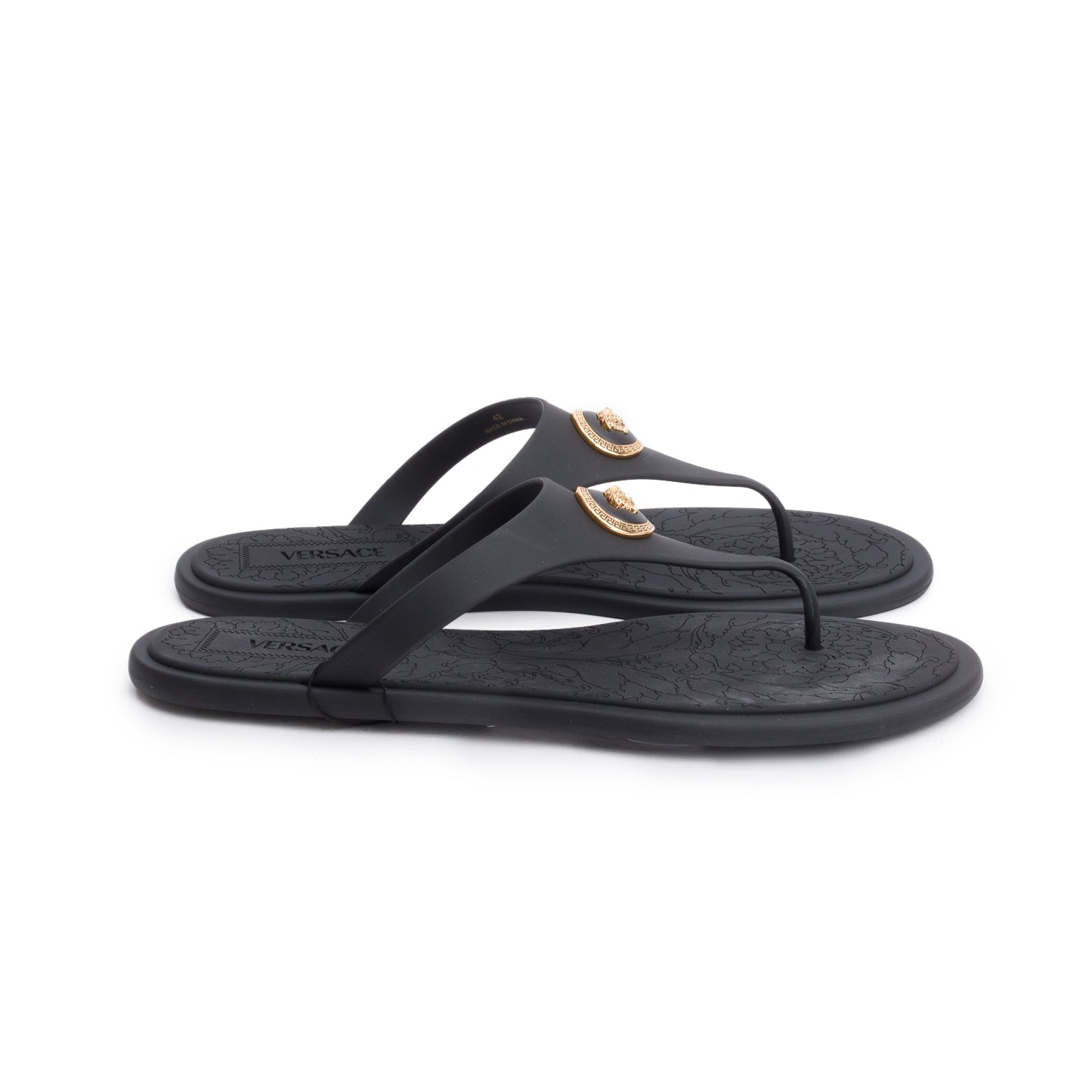 Versace Black Rubber Alia Flat Slides, Size 42 w/ Box
