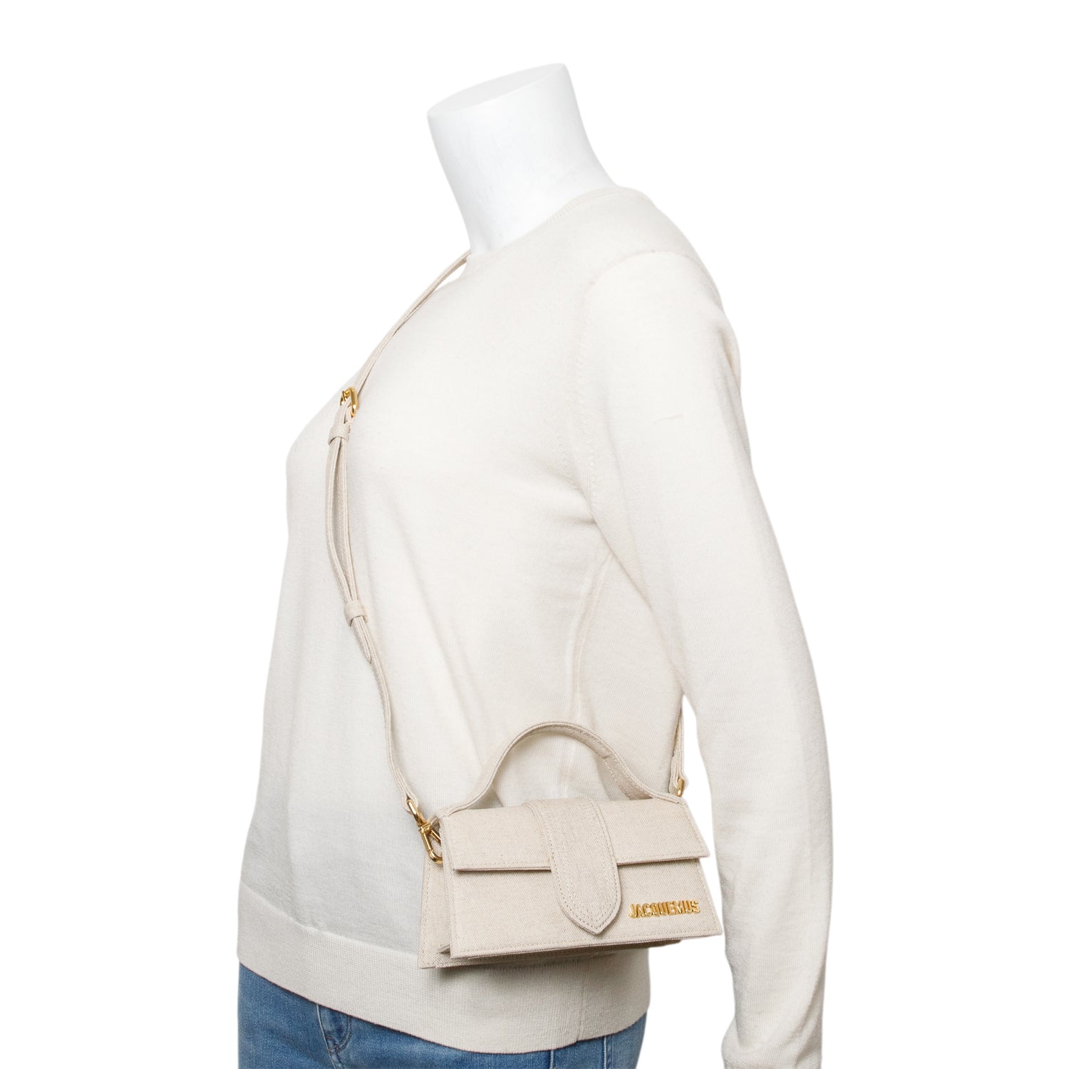 Jacquemus Neutral Canvas Le Bambino Mini Handle Bag w/ Strap