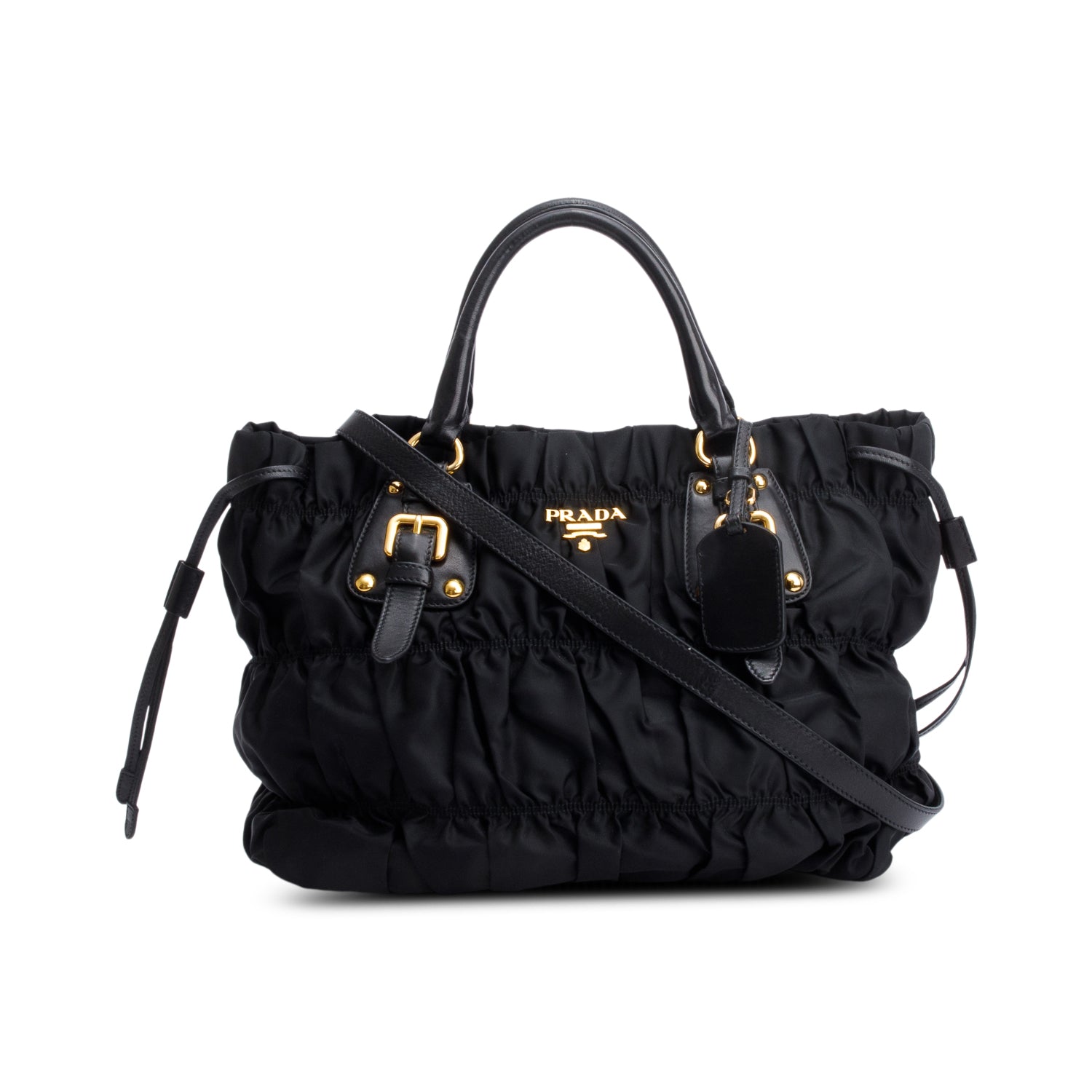 Prada Black Leather-Trimmed Tessuto Gaufre Tote w/ Strap