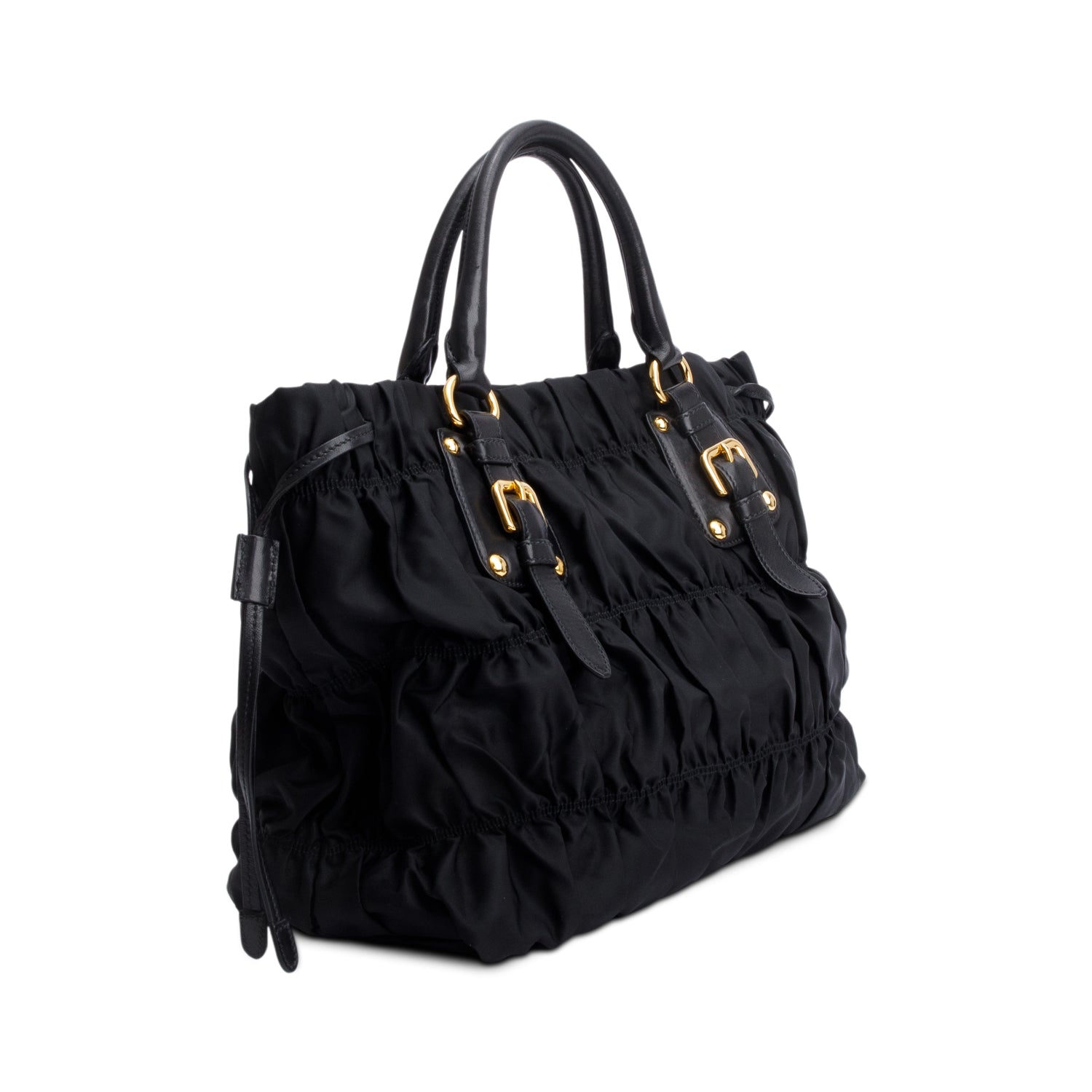 Prada Black Leather-Trimmed Tessuto Gaufre Tote w/ Strap