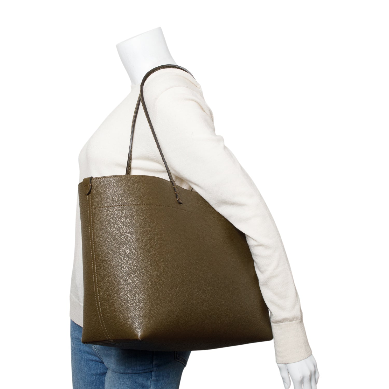 Fendi Grey Leather Medium Selleria Roll Tote