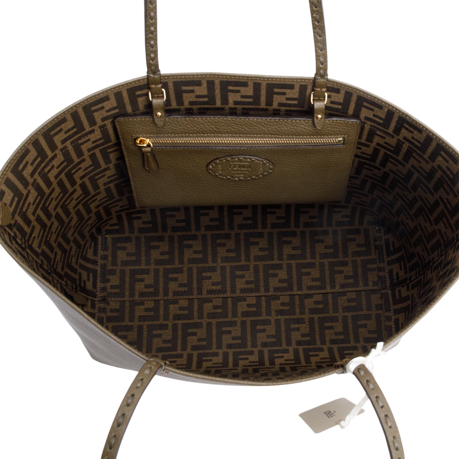 Fendi Grey Leather Medium Selleria Roll Tote